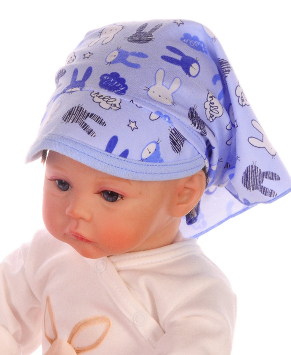 Kopftuch Baby und Kinder Kopftuch in Blau Bandana zum Binden mit Schirmchen