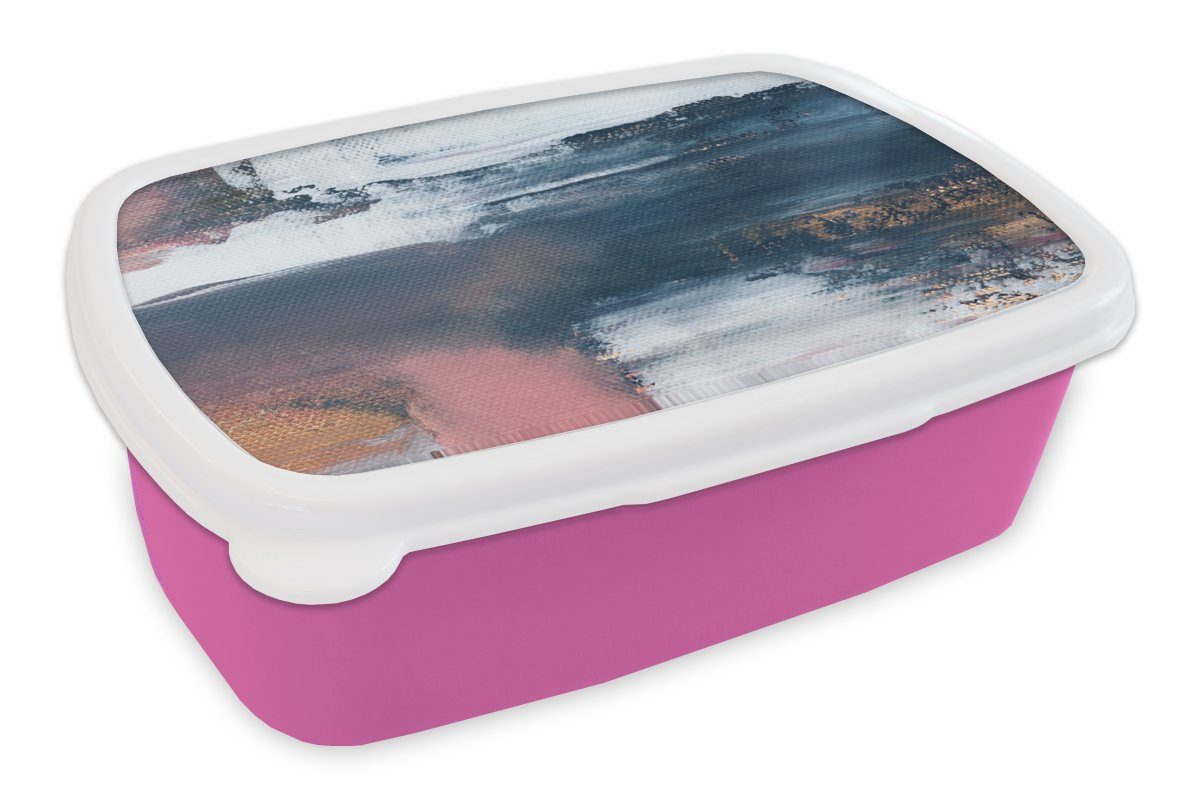 MuchoWow Lunchbox Abstrakt - Malerei - Design, Kunststoff, (2-tlg), Brotbox für Erwachsene, Brotdose Kinder, Snackbox, Mädchen, Kunststoff rosa