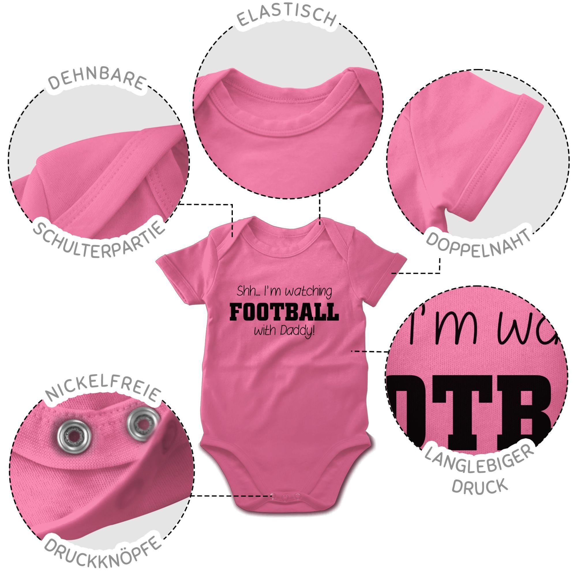 Pink Shirtbody 2 Shirtracer Baby Daddy! Sport Shh...I'm - with watching football schwarz & Bewegung