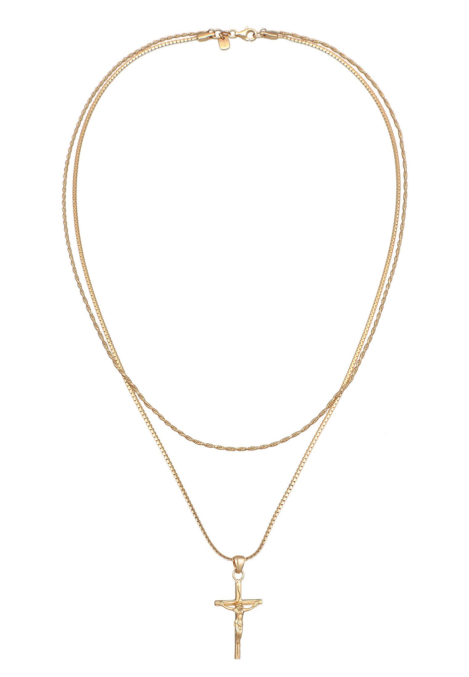 Kuzzoi Silberkette Layer Kreuz Kordelkette 925 Silber, Kreuz