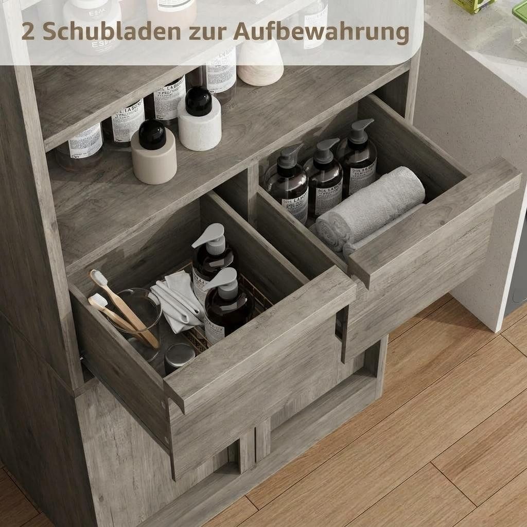 GarveeMore Badkommode Badezimmerschrank Badschrank mit 2 Schubladen 60x30x130 – Bild 4 von 5