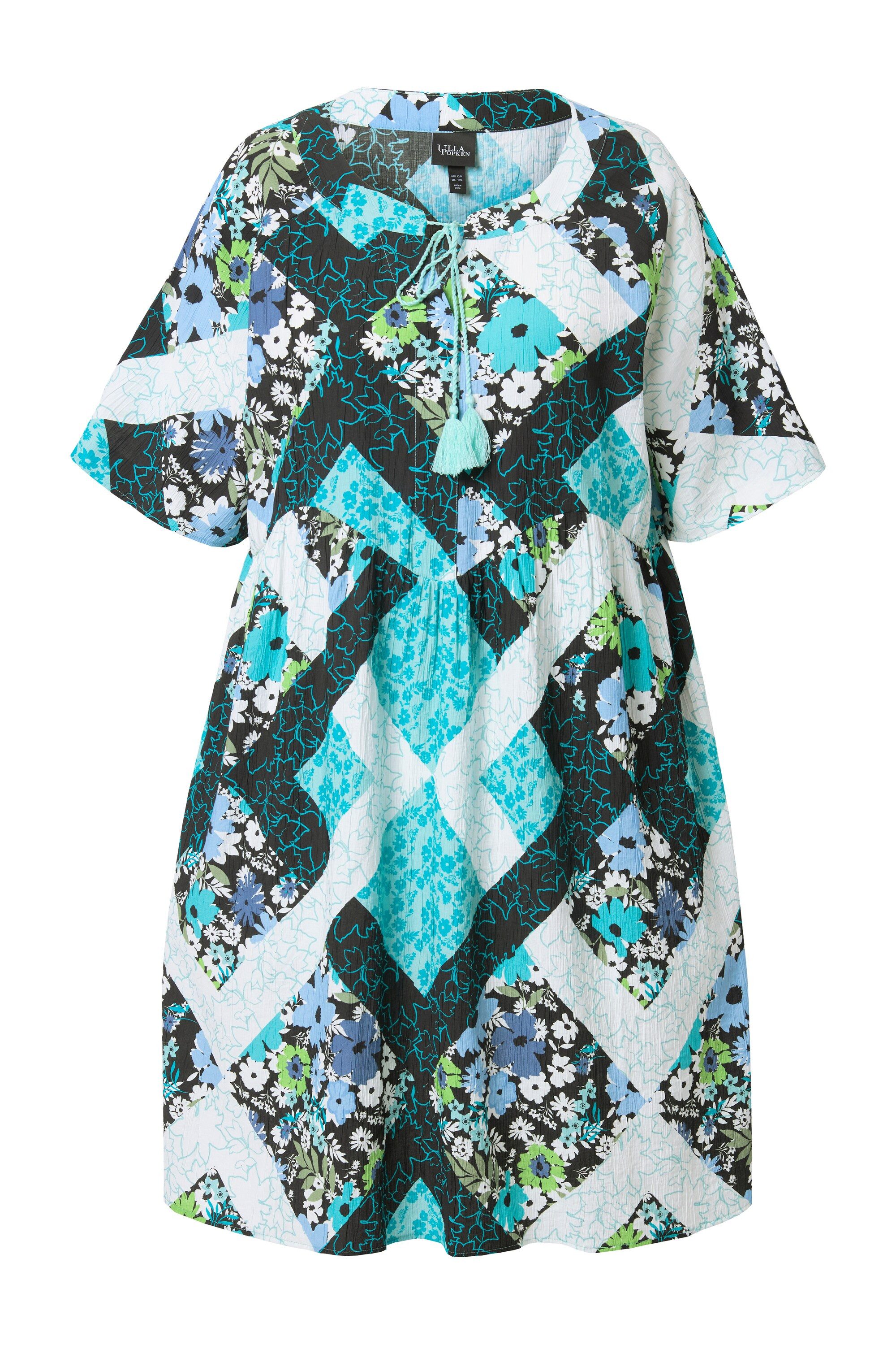 Ulla Popken Jerseykleid Kleid A-Linie Tunika-Ausschnitt günstig online kaufen