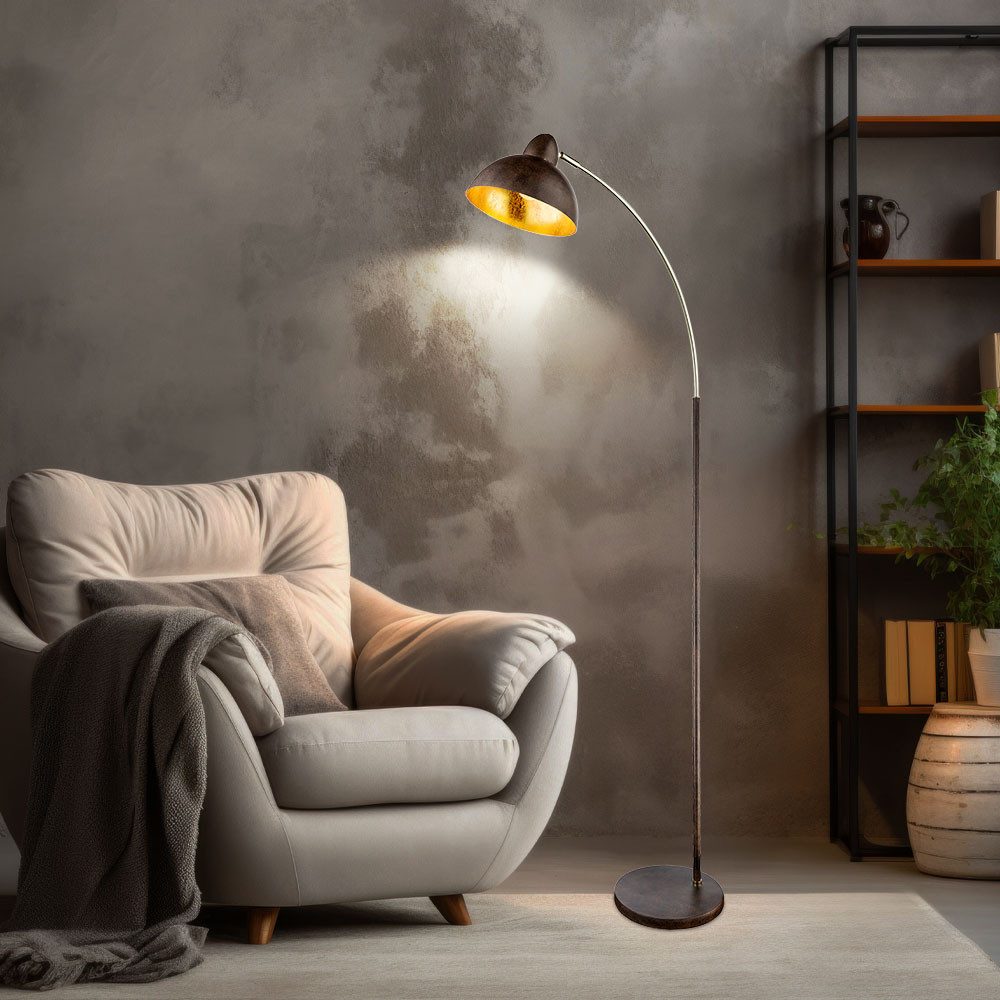 GLOBO LIGHTING Stehlampe, Leuchtmittel nicht inklusive, Stehleuchte rostfarben Retro Wohnzimmerleuchte stehend gold Stehlampe