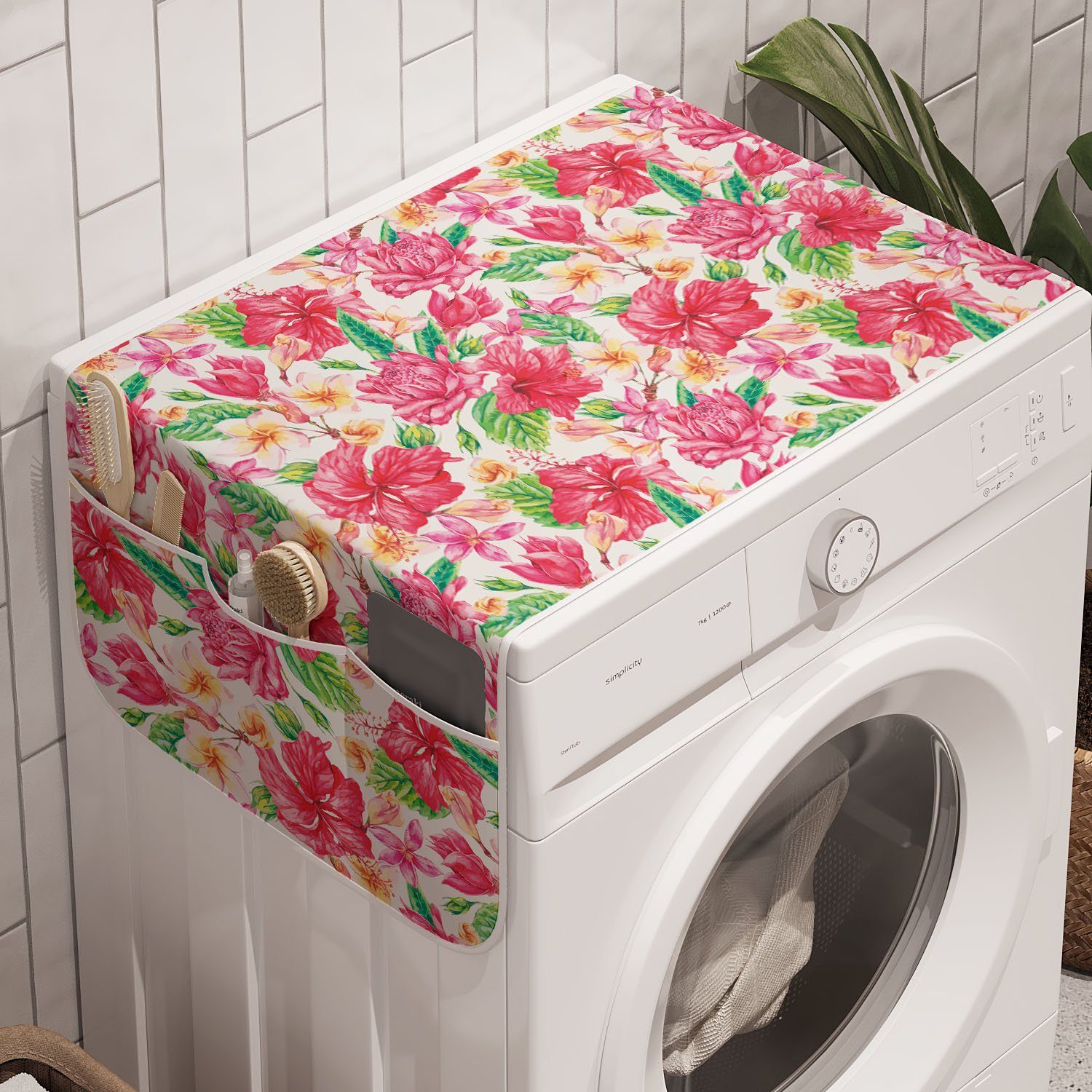 Abakuhaus Badorganizer Anti-Rutsch-Stoffabdeckung für Waschmaschine und Trockner, Hibiskus Sommer tropische Blumen