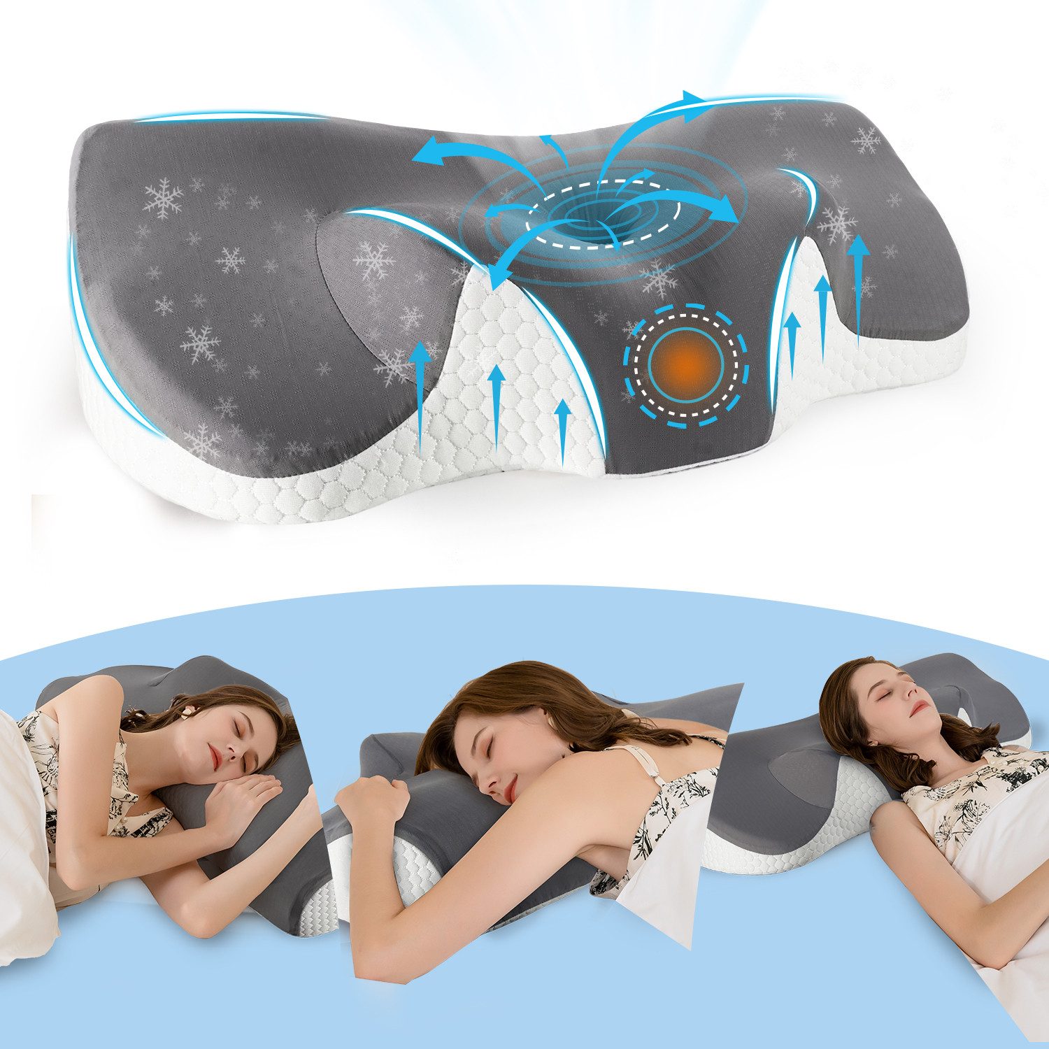Esun Nackenstützkissen Nackenstützkissen, Kopfkissen Memory Foam, Kissen Seitenschläferkissen, Füllung: Memory Foam, Seitenschlafer, Rückenschlafer, Bauchschlafer, Set, Kissen vom OEKO-TEX® und CertiPUR Getestet, für Seiten Rücken & Bauchschläfer, Nackenkissen