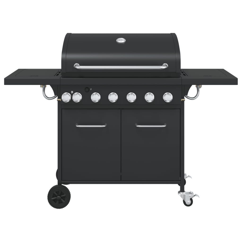vidaXL Gasgrill Gasgrill mit 7 Flammen Schwarz Pulverbeschichteter Stahl