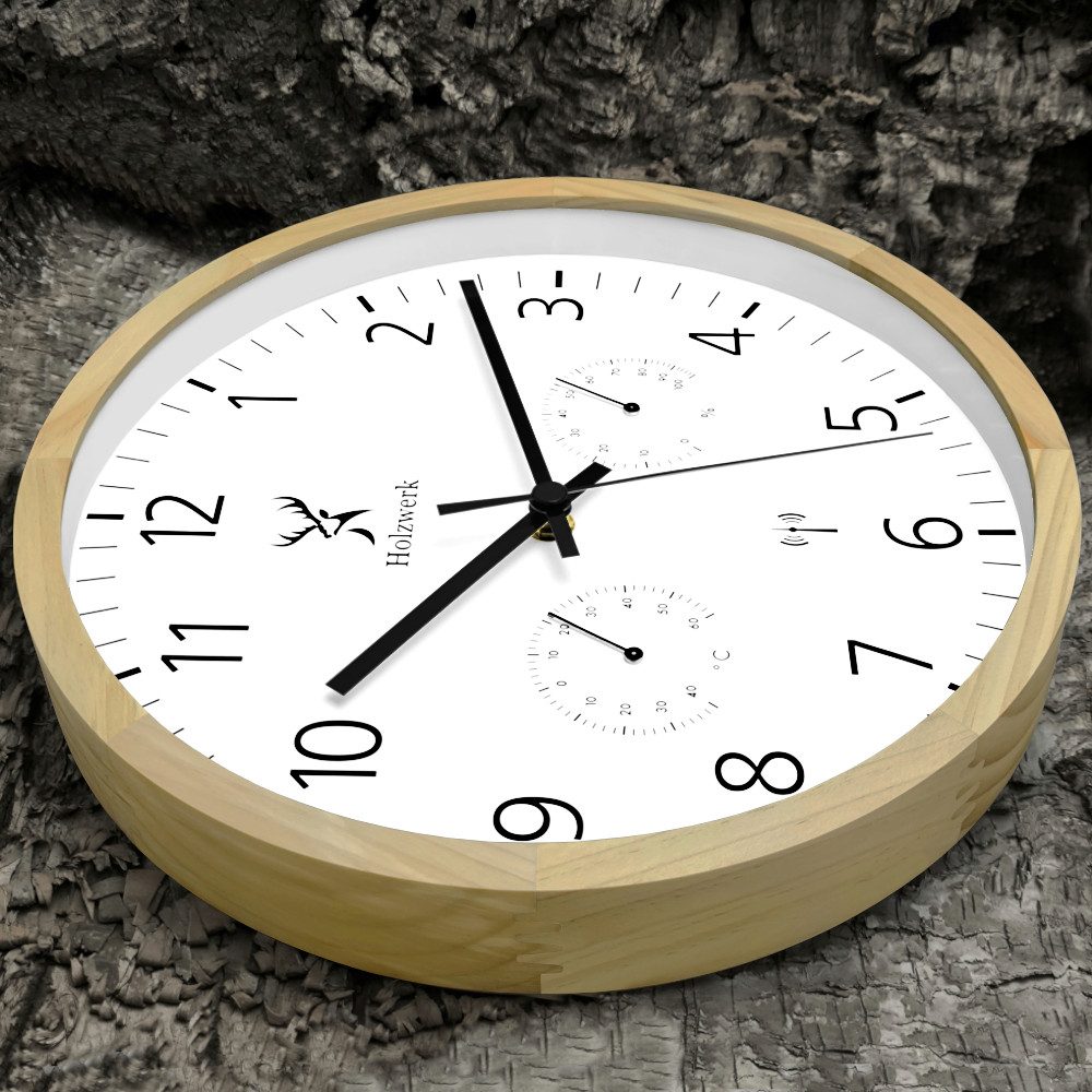 Holzwerk Funkwanduhr Hygrometer & Thermometer Holz Loft Designer Funk-Wandu günstig online kaufen