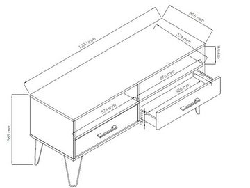 loft24 Lowboard Shepard, 2 Schubladen, mit Kabelkanal, Breite 140 cm, TV-Lowboard, Fernsehschrank