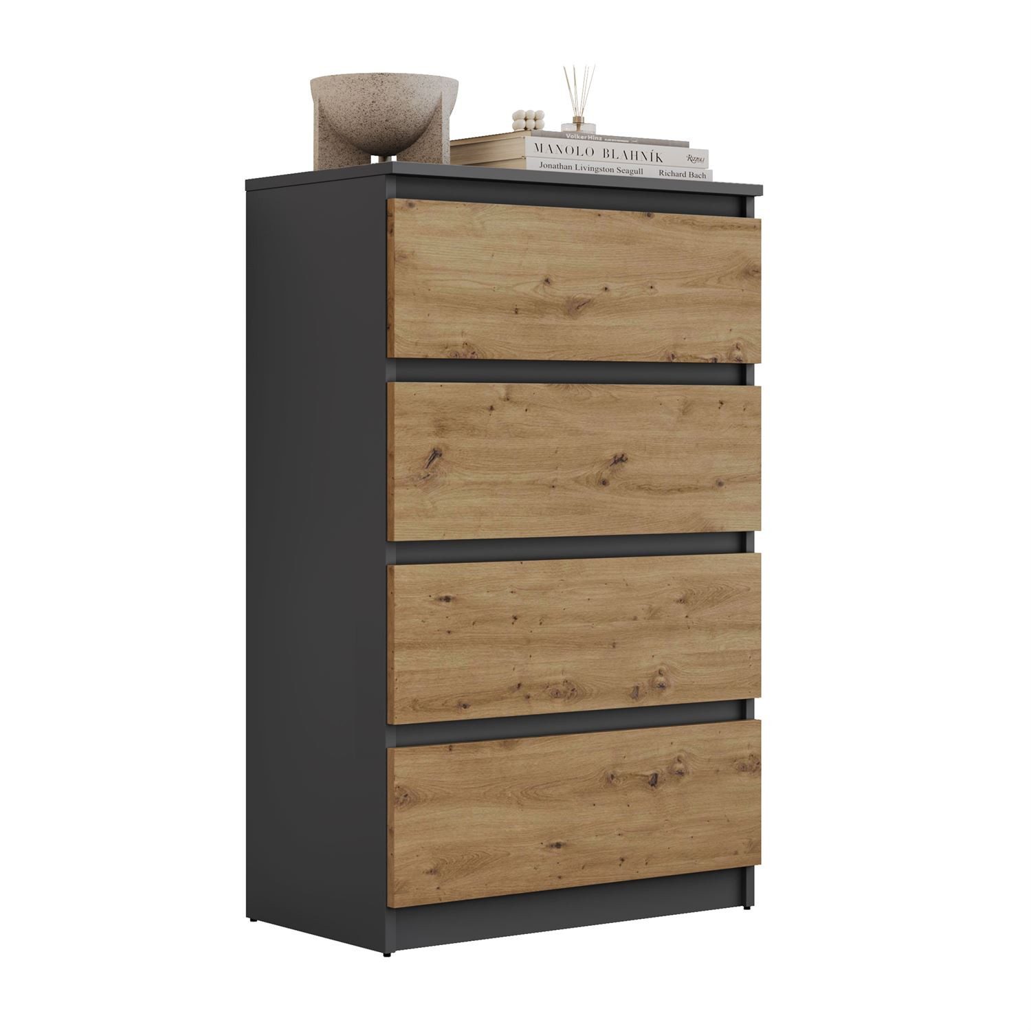 Lookway Kommode HANA M4 – elegante Kommode mit geräumigen Schubladen, Breite: 70 cm, Höhe: 97 cm, Tiefe: 40 cm