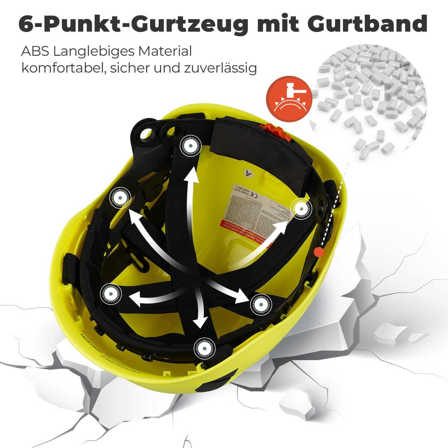 Mustbau Schutzhelm EN397 Schutzhelme mit Schweißband und Visier, 53 bis 63cm Verstellbarer Kopfumfang, strapazierfähiges ABS-Material – Bild 2 von 5
