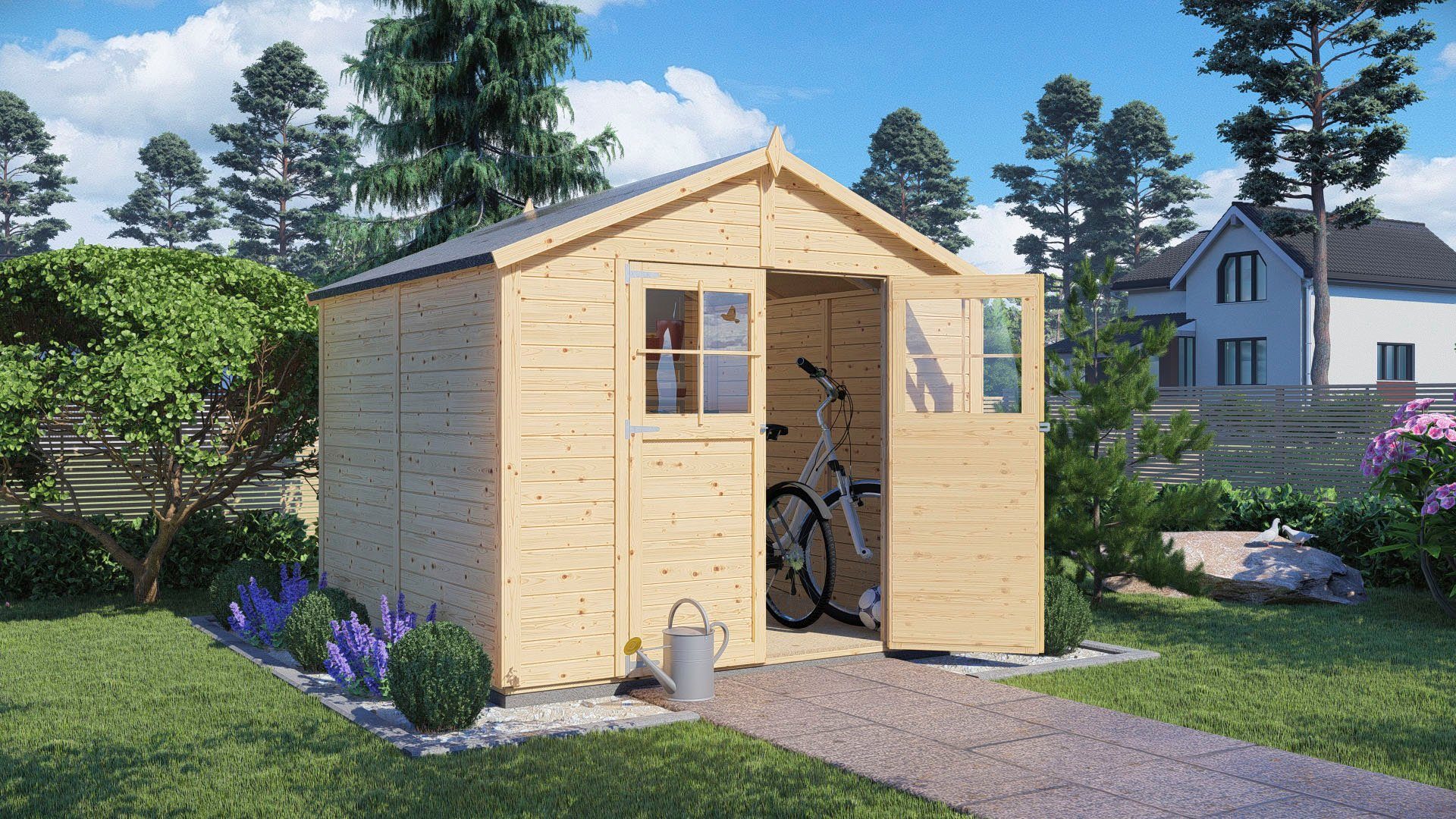 KONIFERA Gartenhaus Osterbek 4 aus naturbelassenem Fichtenholz, BxT: 259x251 cm, inklusive Fußboden