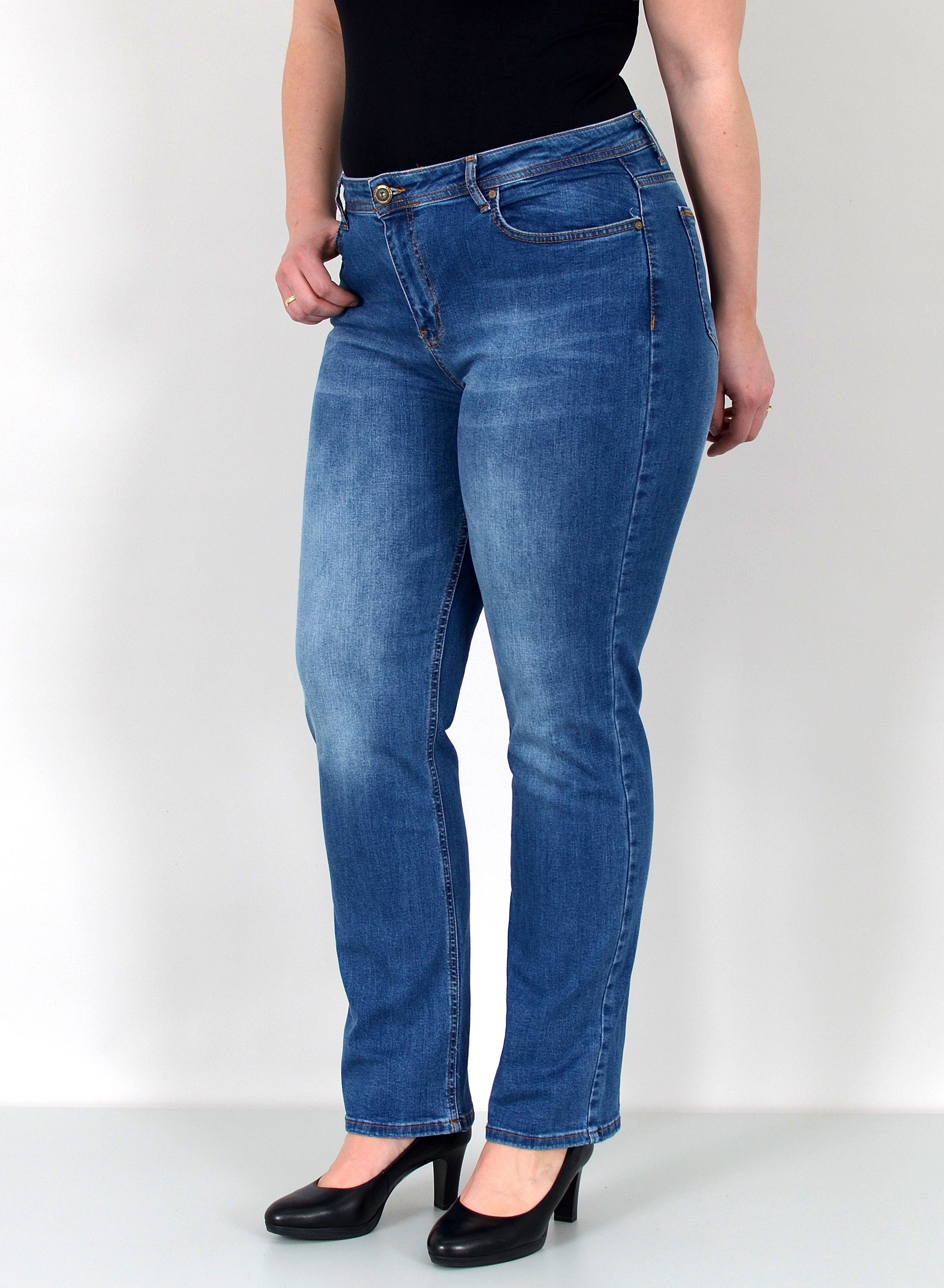ESRA Straight-Jeans Gerade Schnitt Jeans hoher Bund mit Stretch bis Plus Si günstig online kaufen