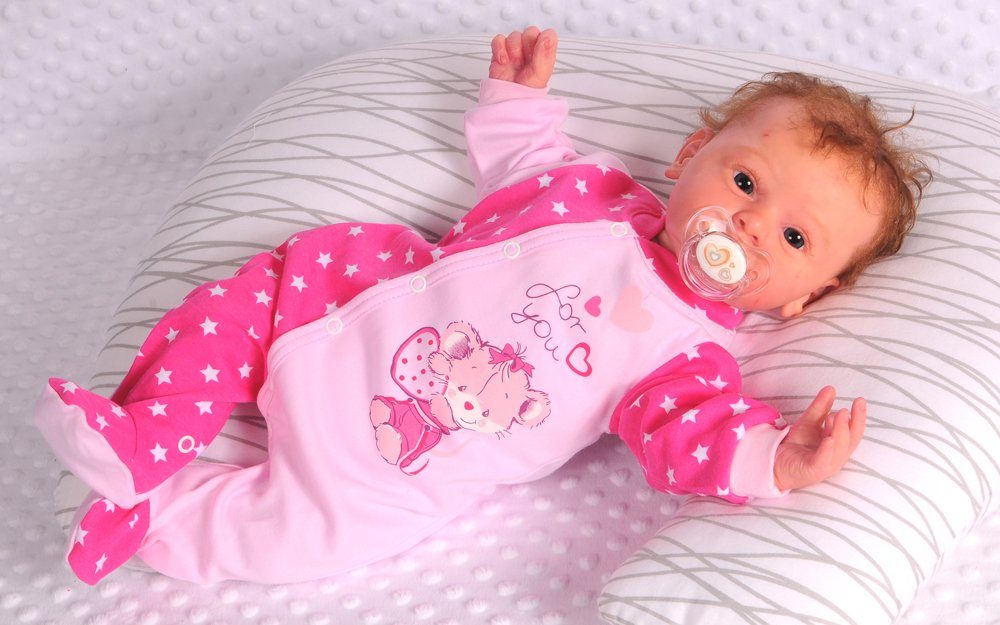 La Bortini Strampler Stramplerhose Mütze Set Overall in Pink mit Mäuschen Baby Anzug aus reiner Baumwolle, 44 50 56 62 68 74