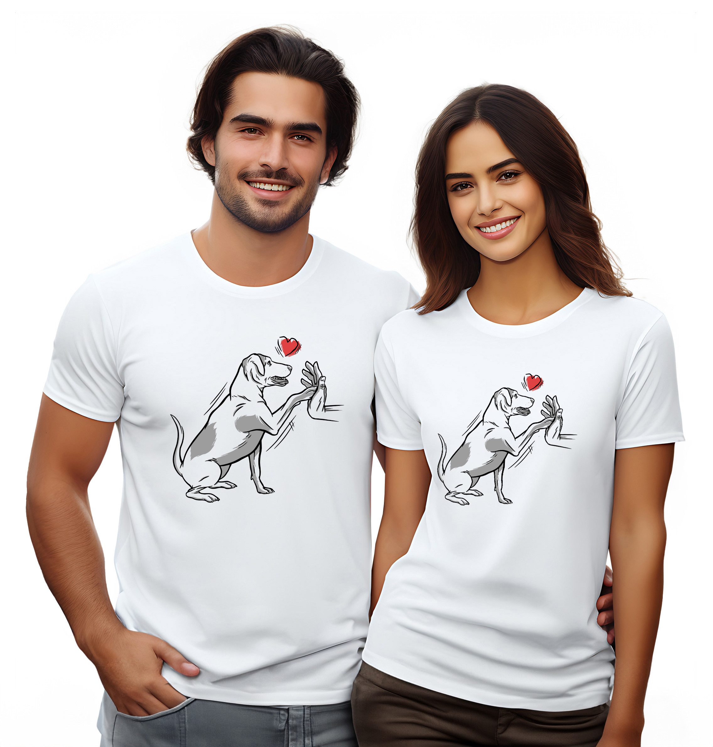 MyDesign24 T-Shirt Hunde print Shirt mit Herz Hunde T-Shirt weiss kurzarm Regular Fit i234