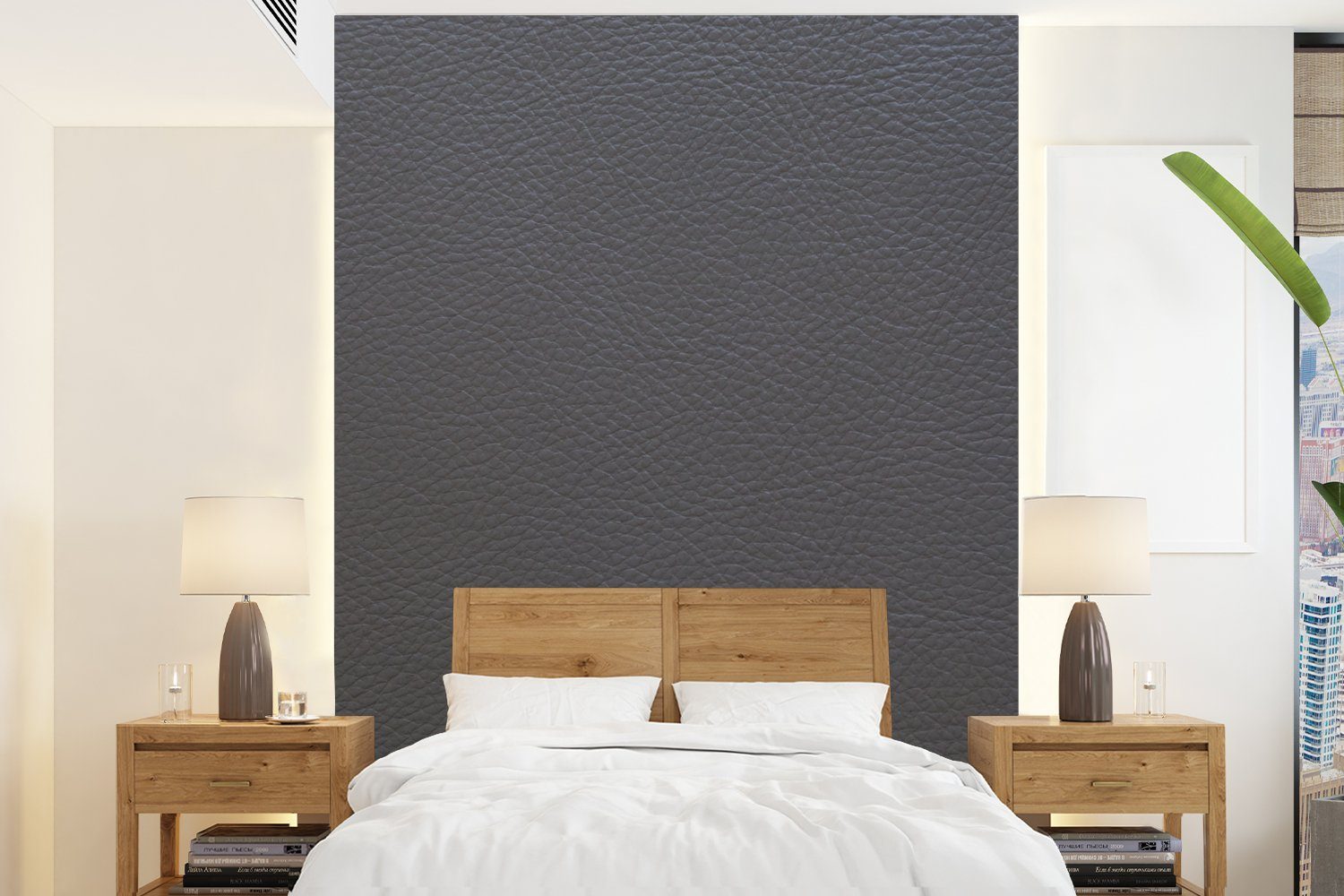 MuchoWow Fototapete Leder - Strukturiert - Leder-Optik - Grau, Matt, bedruckt, Wallpaper für Wohnzimmer, Schlafzimmer, Vinyl Tapete, 165x220 cm