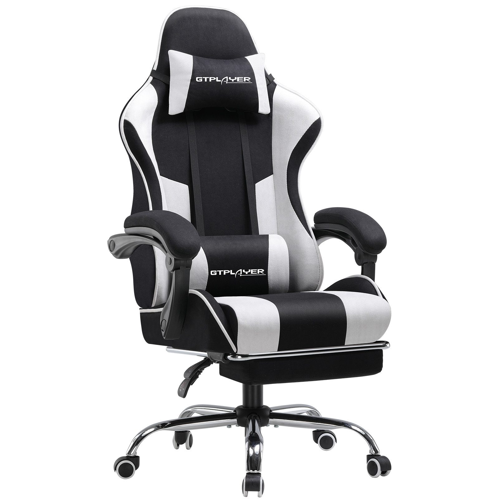 GTPLAYER Gaming-Stuhl Bürostuhl Gaming Stuhl Massage Ergonomischer Gamer Stuhl, mit Massage-Lendenkissen Fußstütze, Kopfstütze