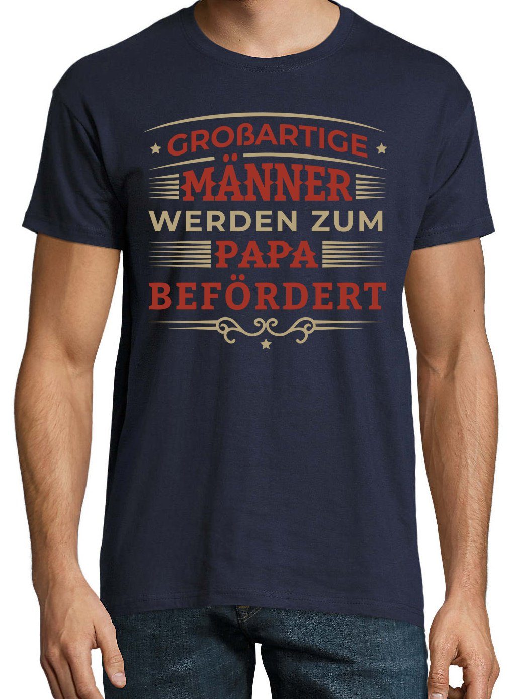 "Männer Papa Youth Befördert" mit T-Shirt trendigem Zum Werden Frontprint Navyblau Shirt Herren Designz