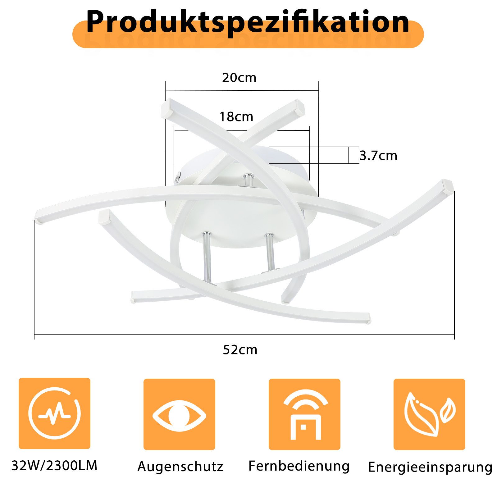 ZMH LED Deckenleuchte Wohnzimmer Schwarz/Weiß 32W Dimmbar Modern Flurlampe für Büro, Augenschutz, Einfache Installtion, LED fest integriert, 3000-6500K, Metall Schlafzimmerlampe mit Fernbedienung Küche