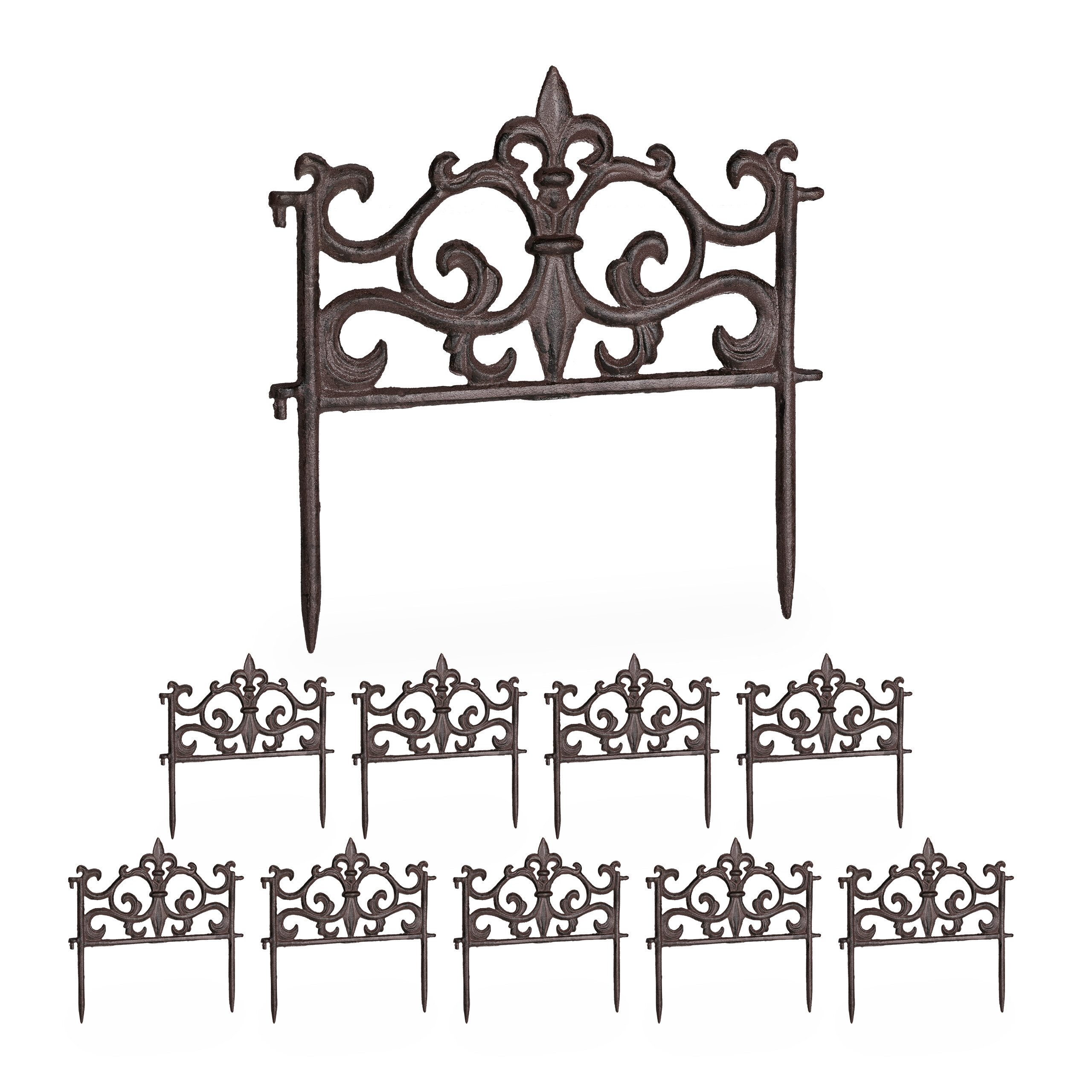 relaxdays Beetbegrenzung Beetzaun Vintage 10er Set, 10-teiliges Steckzaun-Set, braun