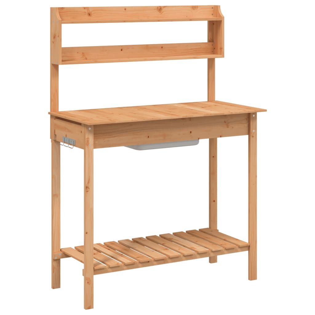 vidaXL Pflanztisch Graun Pflanztisch mit Waschbecken Arbeitstisch Garten Holz 147 cm