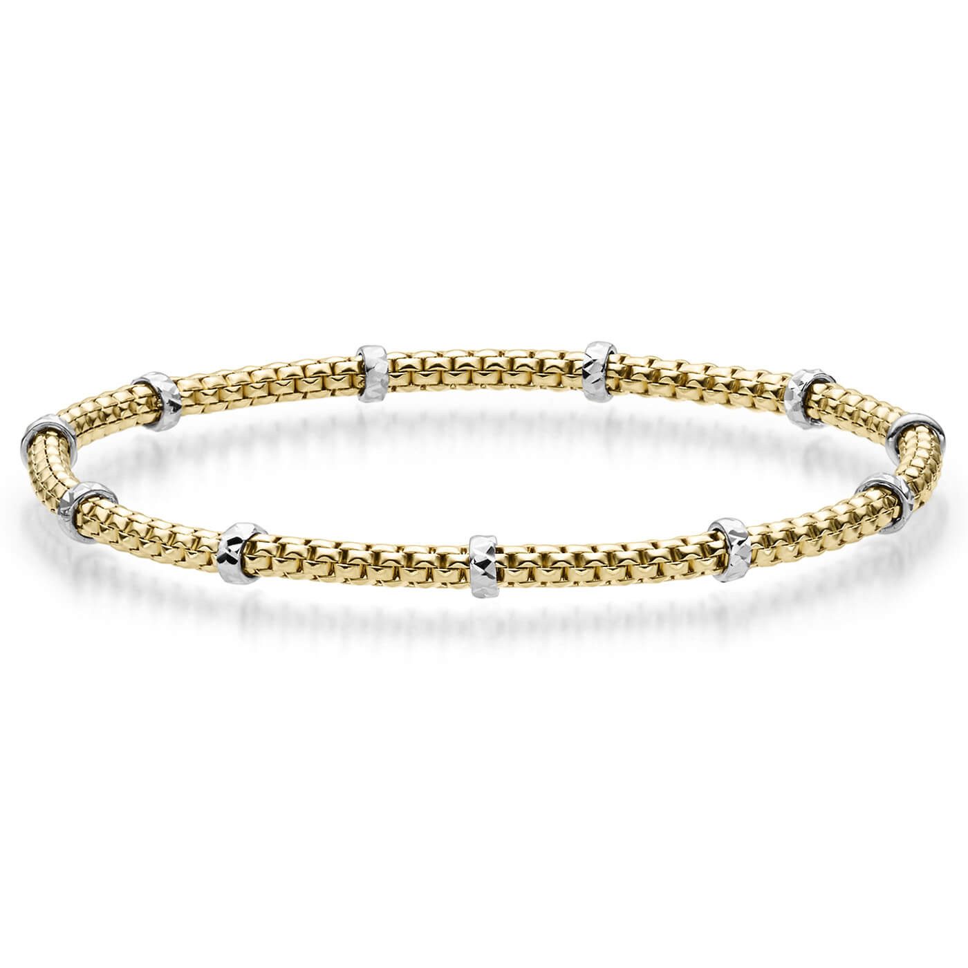 Schmuck Krone Goldarmband 2mm Cubic-Armband mit Rollo 585 Gold gelb/weiß stretch, Gold 585