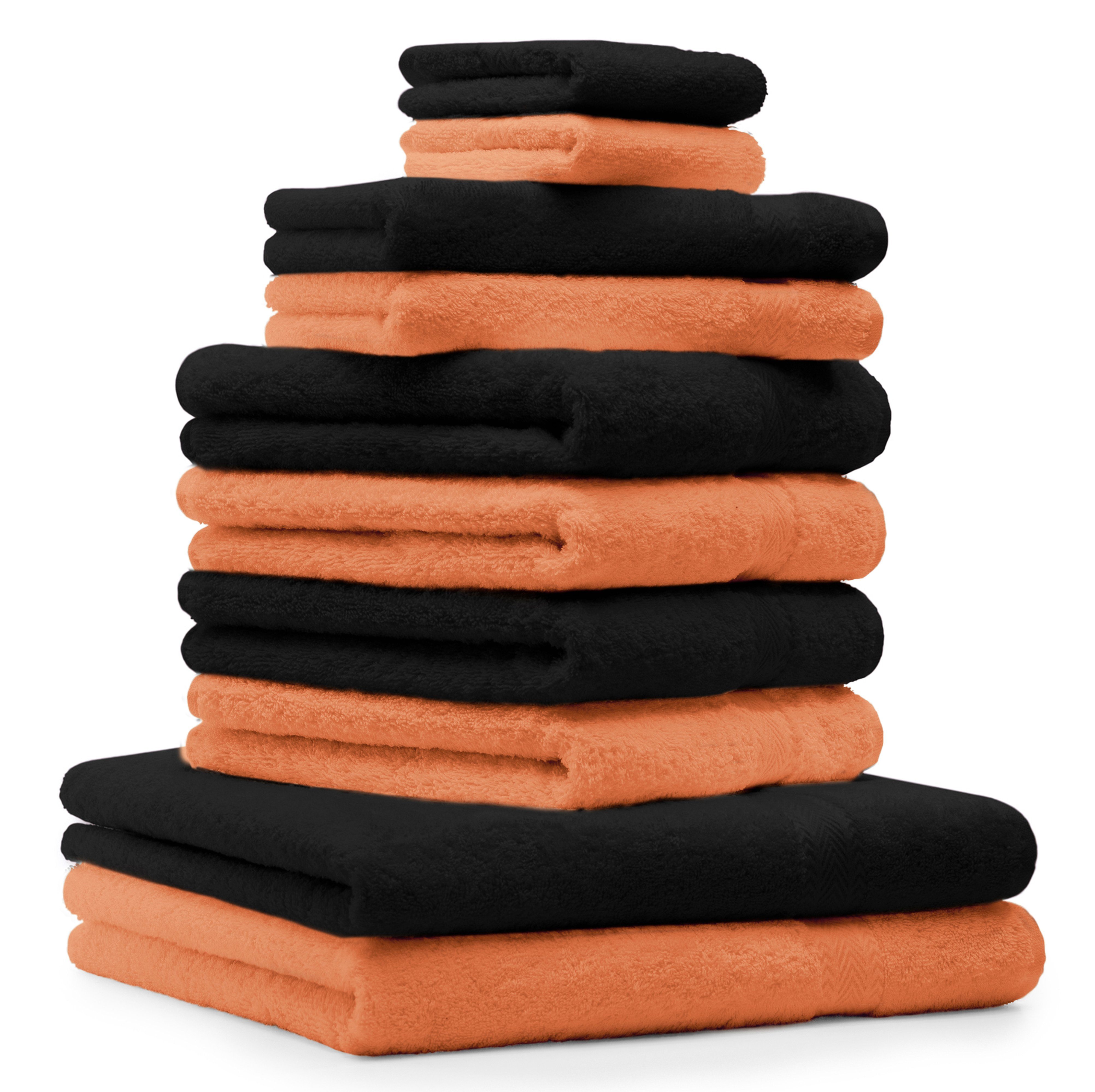 Betz Handtuch Set 10-TLG. Handtuch-Set Premium Farbe Orange & Schwarz, 100% Baumwolle, (10-tlg)