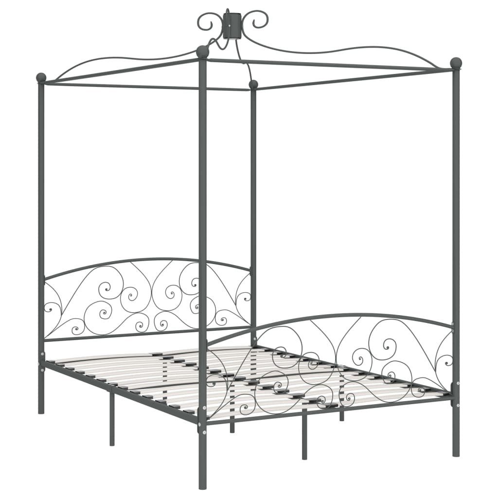 vidaXL Himmelbett Himmelbett-Gestell Grau Metall 140 x 200 cm Bett Bettrahmen Bettgestel