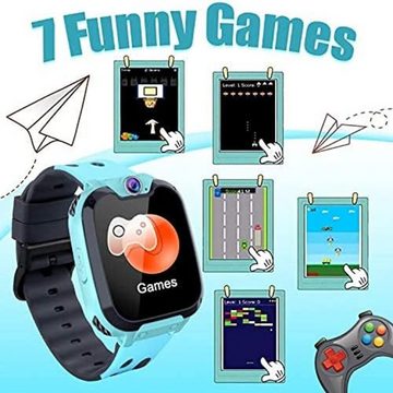 PTHTECHUS Smartwatch (1,54 Zoll, Android,iOS), Kinder,Telefon Uhr mit Musik-Player, Video, Wecker,16-Spiele,Aufkleber