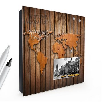 Primedeco Schlüsselkasten Magnetpinnwand und Memoboard mit Glasfront Motiv Weltkarte auf Holz (1 St)