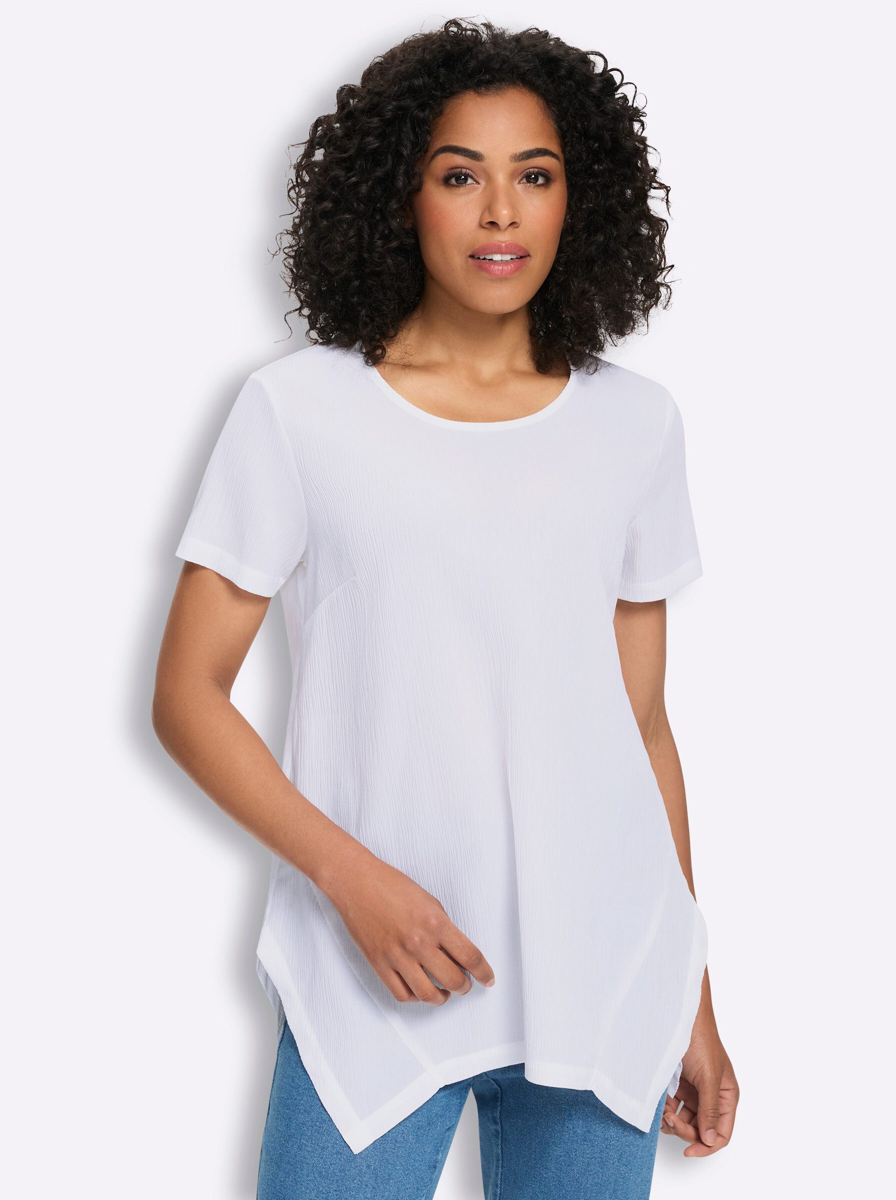 Sieh an! Klassische Bluse Longbluse Kurzarm