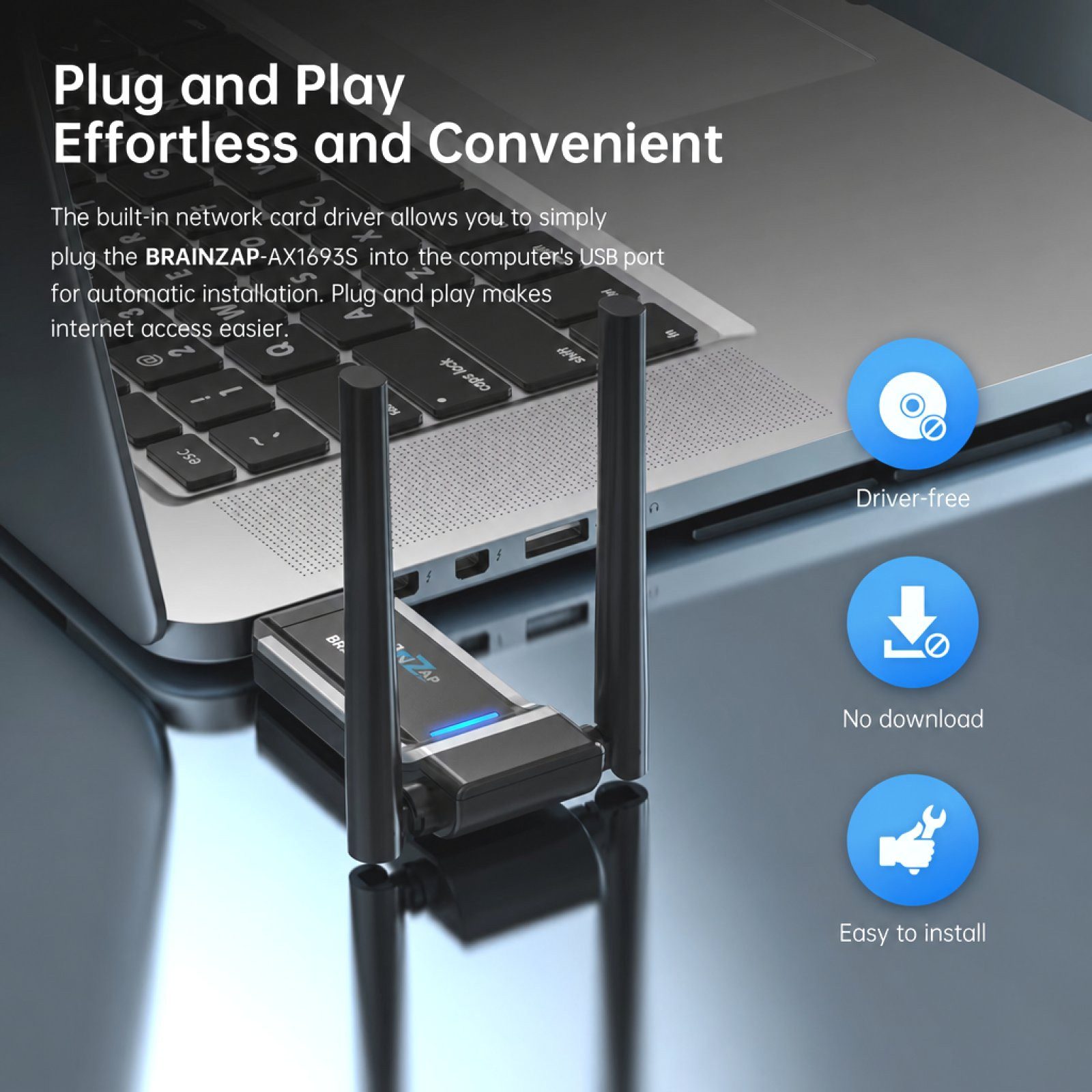 BRAINZAP WLAN-Adapter WiFi 6 (802.11ax) AX1800 USB 3.0 WLAN-Stick, WiFi 6 (802.11ax) – Bild 5 von 5