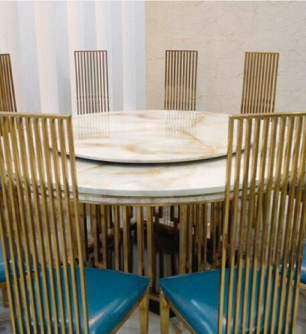 JVmoebel Esstisch, Luxus Runder Tisch Runde Tische Edelstahl Möbel Design Beige