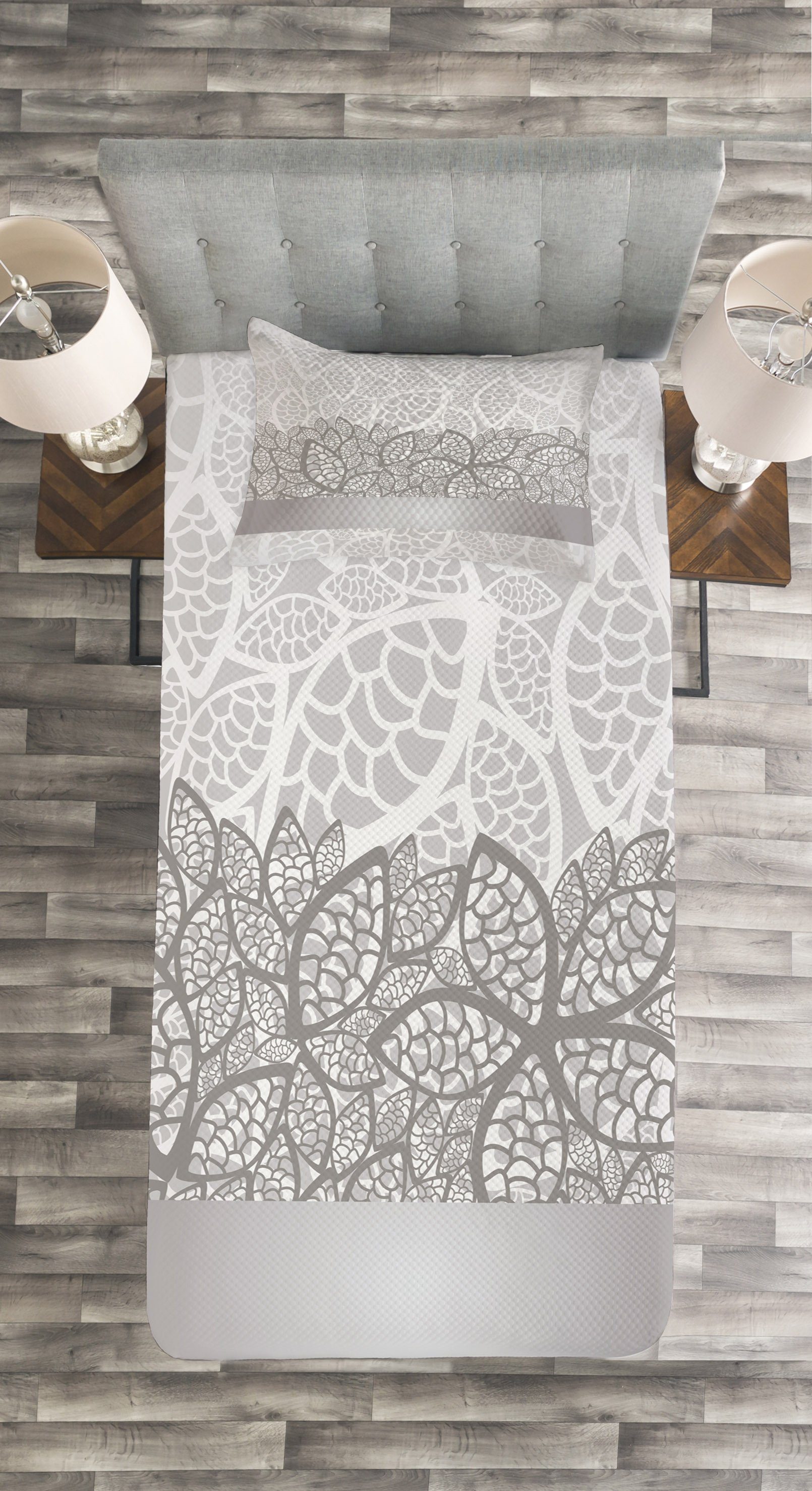Kissenbezügen Set Tagesdecke Waschbar, Floral Abakuhaus, Inspired Grau mit Lace