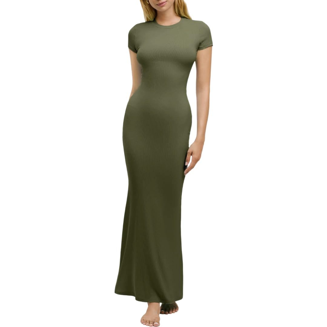 cfab by creamy fabrics Jerseykleid Ribbed T-Shirt Maxikleid-Army Green-XS ( günstig online kaufen