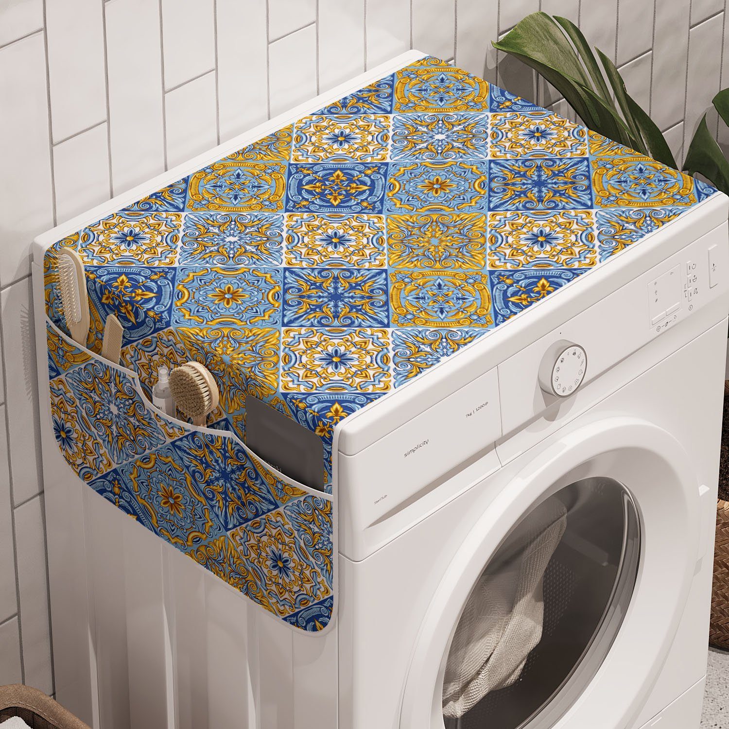 Antique und für vibrant Oriental Waschmaschine Badorganizer Abakuhaus Anti-Rutsch-Stoffabdeckung Trockner, Azulejo
