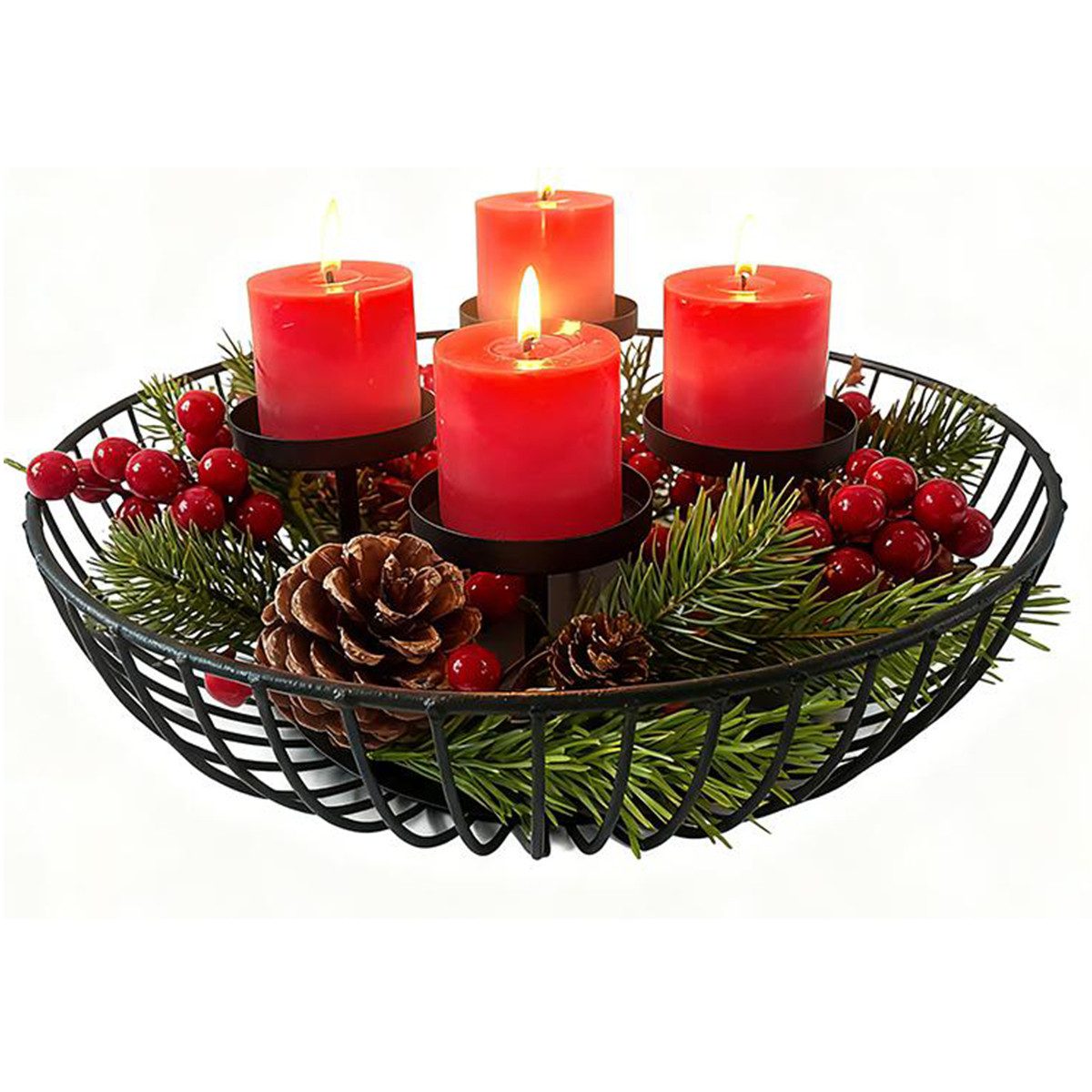 LEMLIT Kerzenhalter Adventskranz aus Metall mit 4 Kerzenhaltern (1er Set, 1 St., Moderner runder Adventskerzenhalter, 28 × 28 × 9,2 cm), Teelichthalter Weihnachten für Tischdeko und Weihnachtsdeko