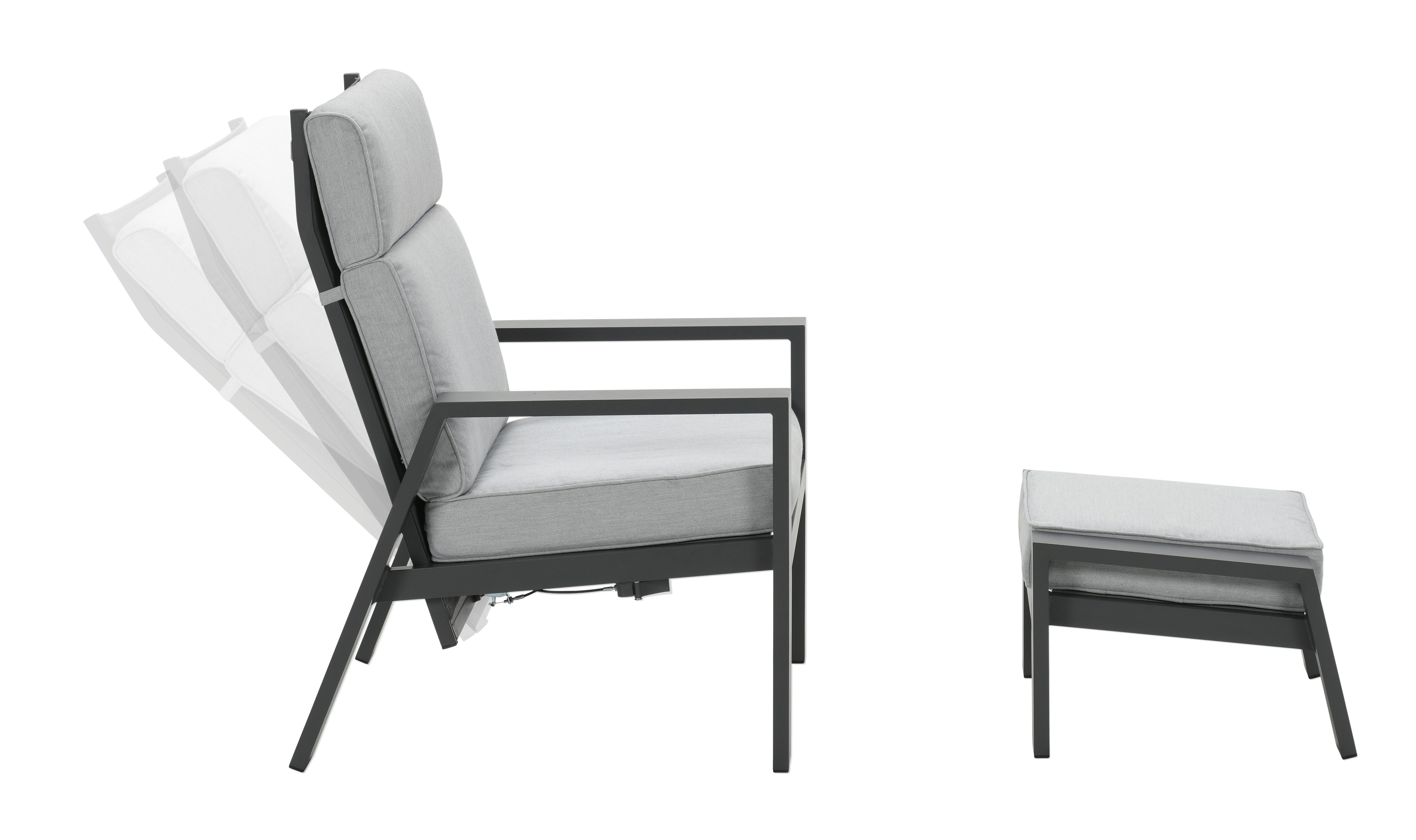 Garden Impressions Gartenstuhl 2er Set Relaxsessel Max Relaxliege Loungesessel mit Hocker Alu, verstellbare Rückenlehne / wetterfest / 120 kg Tragkraft