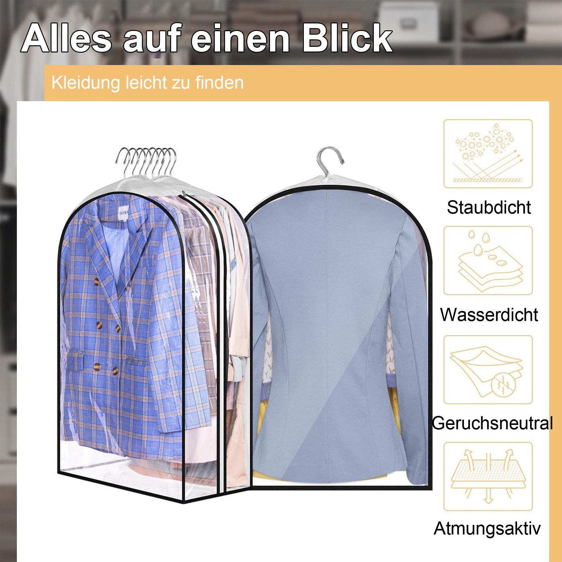Keyura Kleidersack 3 Stück Kleidersack Kleidersäcke 60*100cm mit Reißverschluss (Durchsichtige Kleiderhülle,Staubschutz Kleiderschutz, 3 St., Mantel Kleider Abe – Bild 3 von 5