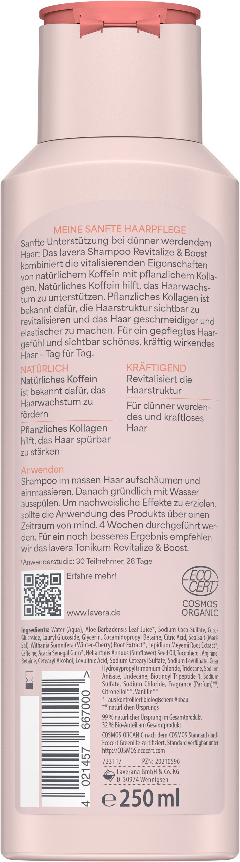 lavera Shampoo "Revitalize & Boost" Koffeein & pflanzliches Kollagen, 250 ml – Bild 4 von 4