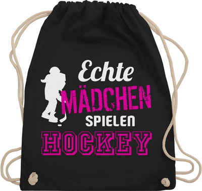 Shirtracer Turnbeutel Echte Mädchen spielen Hockey, Eishockey