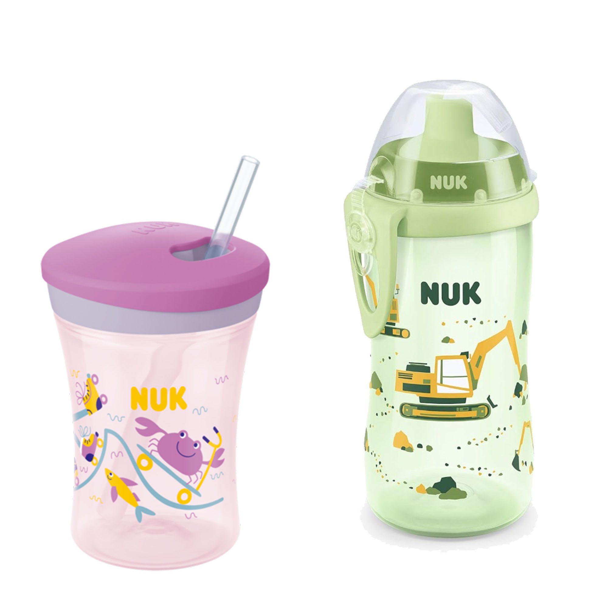 NUK Babyflasche NUK Baby Trinkflasche/Becher Action Cup + Flexi Cup Vorteil Set