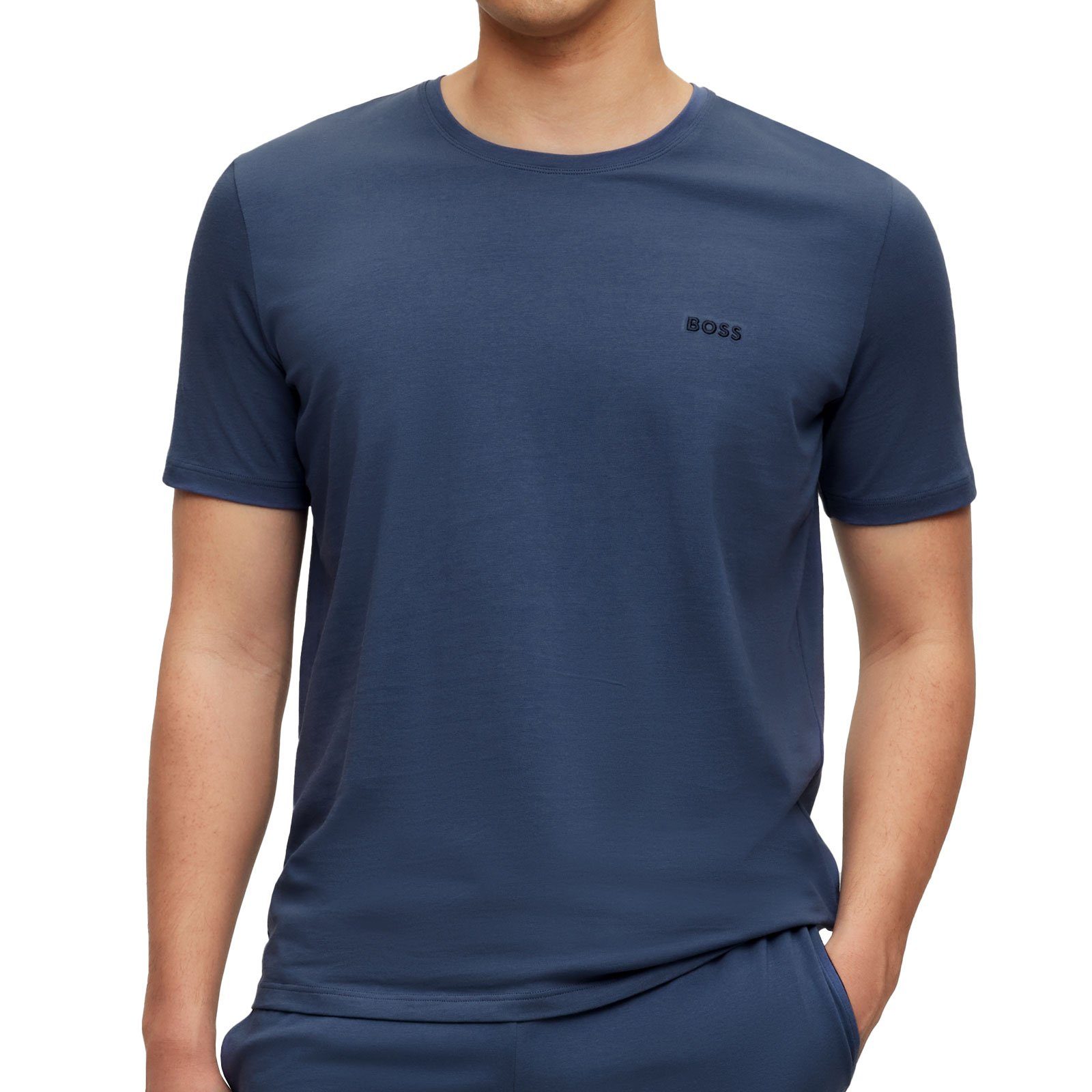 BOSS T-Shirt Mix&Match T-Shirt R gesticktem auf 475 Brust blue Logo open der mit