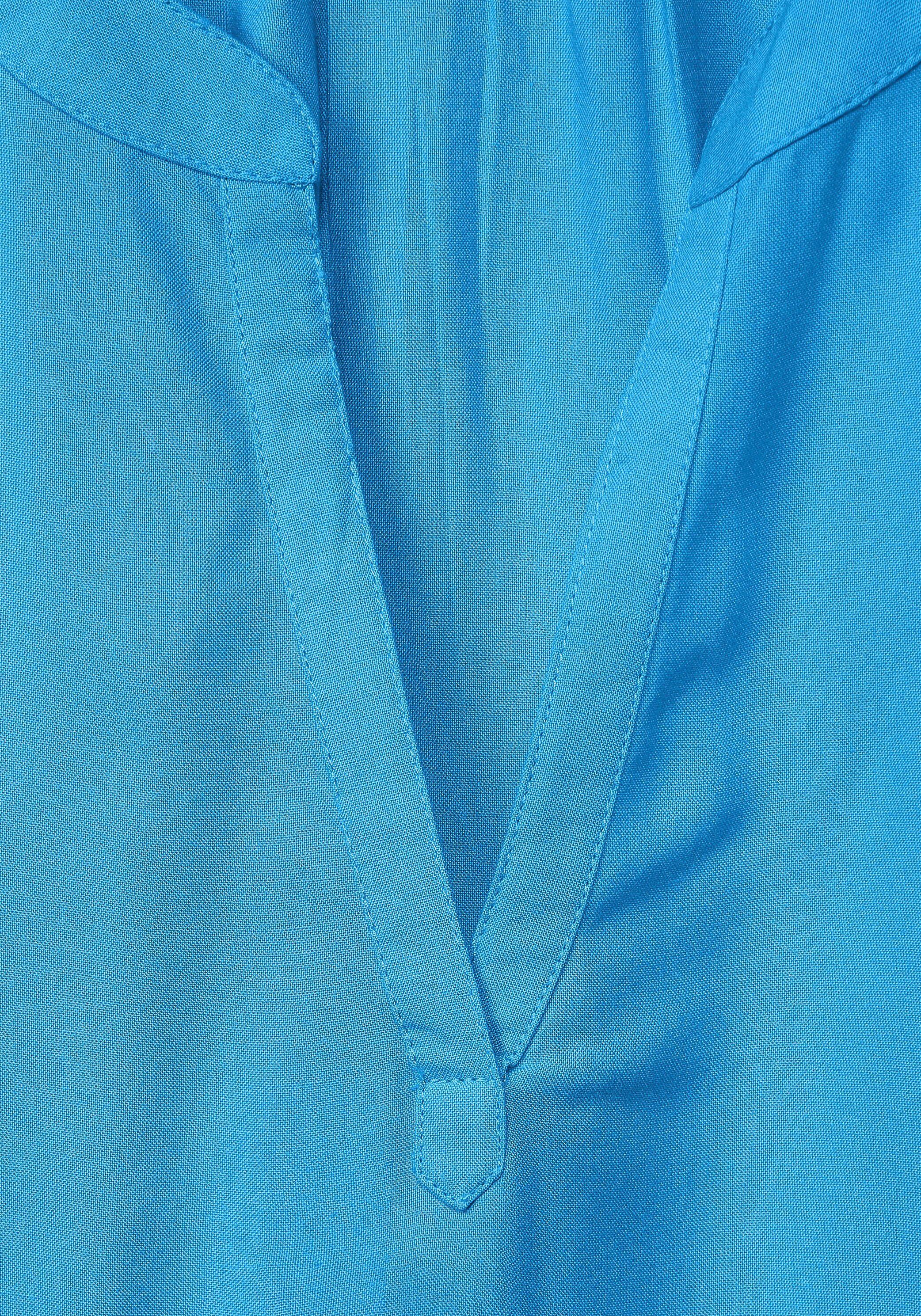 Rundhalsausschnitt ONE mit splash blue Shirtbluse STREET geschlitztem