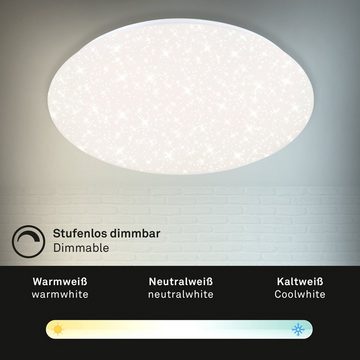 Briloner Leuchten LED Deckenleuchte 3328-016, Sternenhimmel, CCT Farbtemperatursteuerung, Fernbedienung, dimmbar, Nachtlicht, LED fest verbaut, Kaltweiß, Neutralweiß, Tageslichtweiß, Warmweiß, Deckenlampe, 48,5x7,5cm, Weiß, 38W, Wohnzimmer, Schlafzimmer, Küche