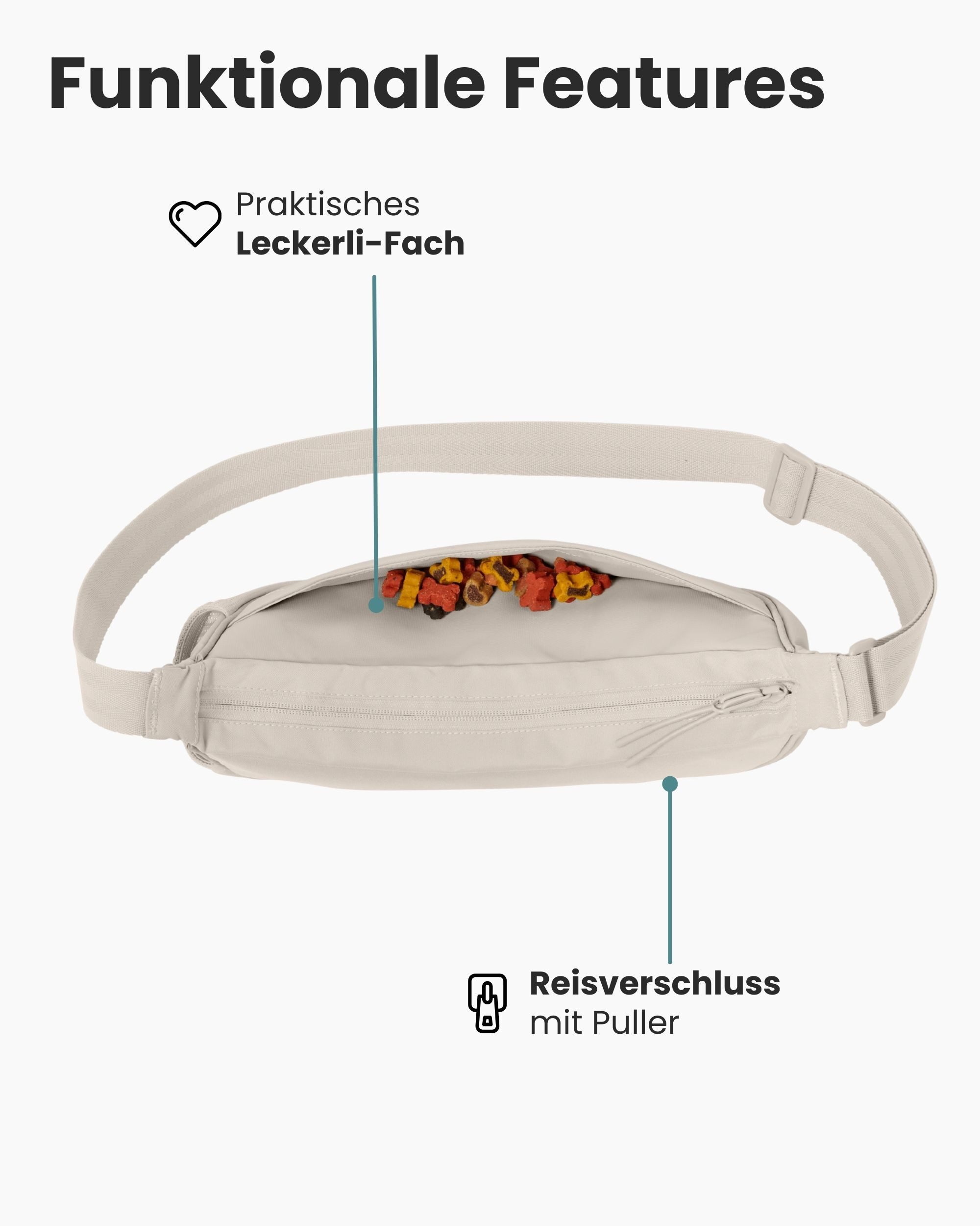 LARKSON Leckerlibeutel Fiete Half Moon Gassi Tasche (1-tlg), Halbmondtasche für Gassi gehen mit Hund, Wasserabweisend