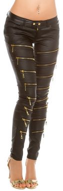 Koucla Lederimitathose Hose in Leder-Optik mit Deko-Reißverschlüssen, Damenhose