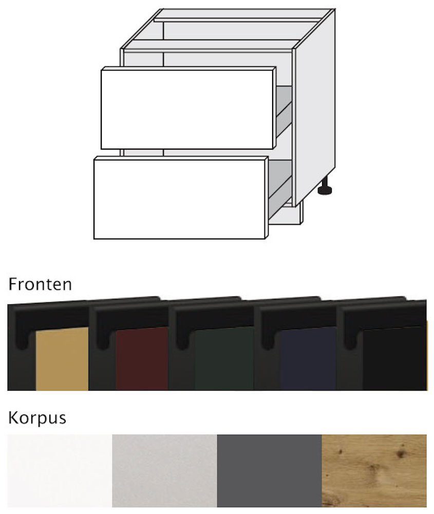 Feldmann-Wohnen (Vollauszug) & Unterschrank wählbar Velden grifflos 80cm gold Korpusfarbe 2 super matt Front- Schubladen