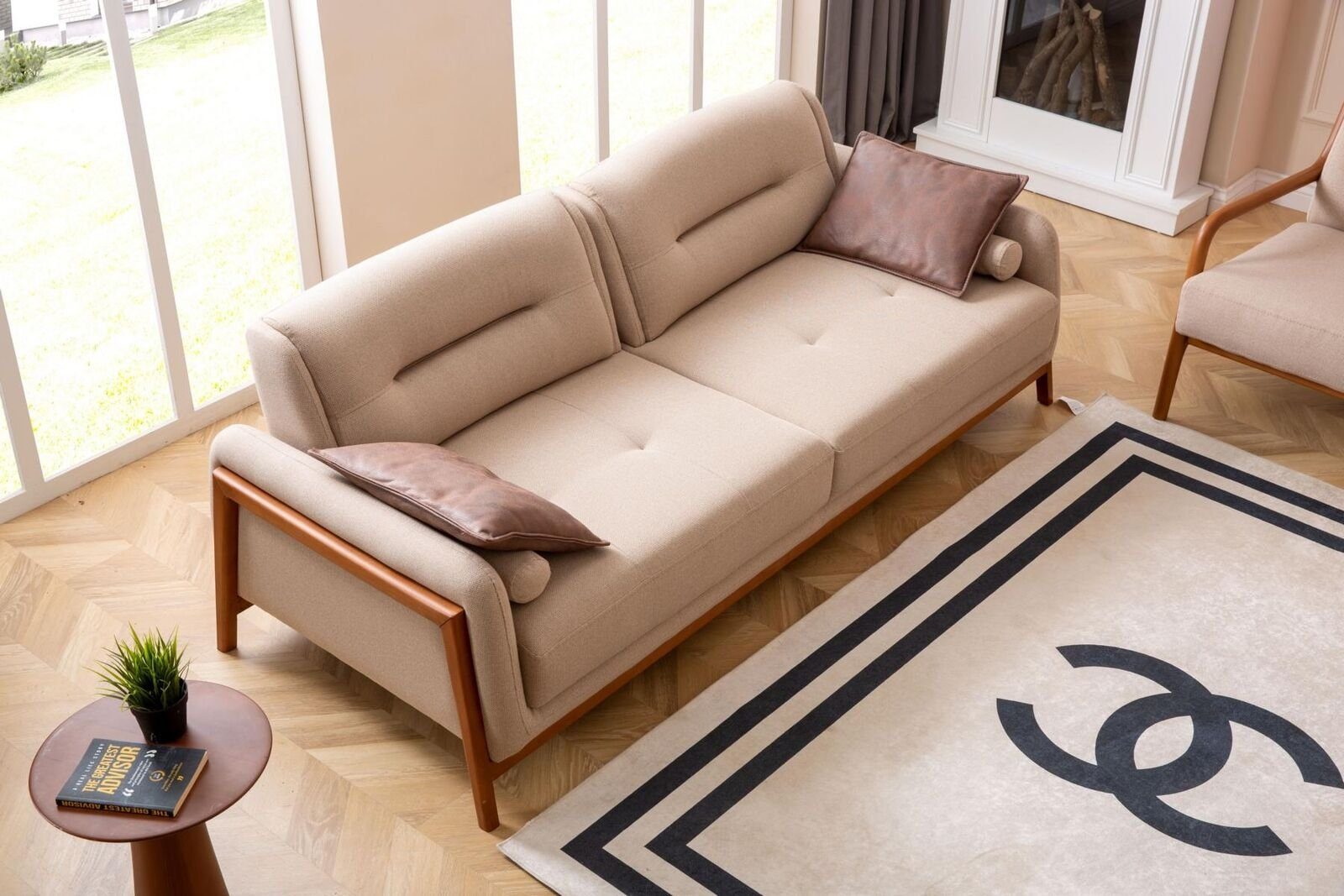 Teile, Couch 3 Möbel, Sofa 1 Wohnzimmer JVmoebel Sitzer Europa 3-Sitzer Luxus Designer Made Braun in Polster