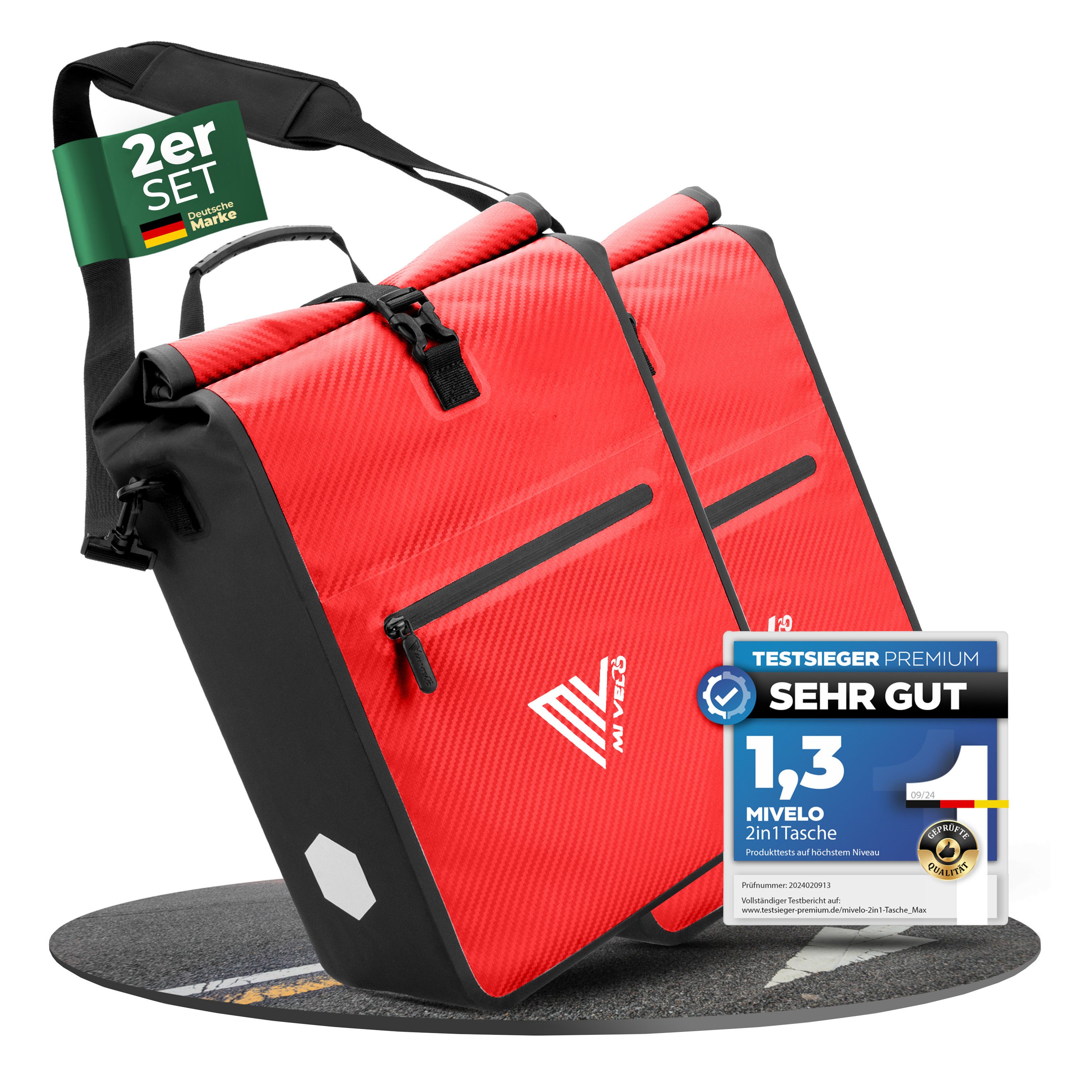 MIVELO Fahrradtasche 2in1 Gepäckträgertasche für Fahrrad wasserdicht, 25 Liter Volumen