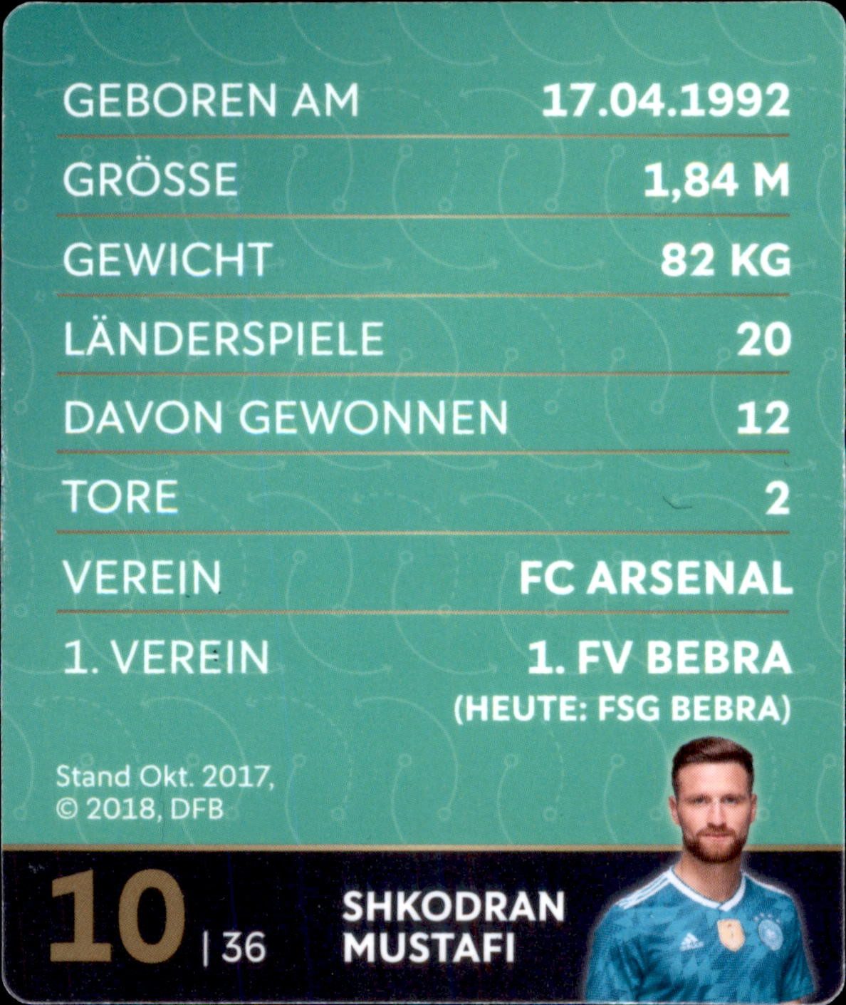 REWE Sammelkarte 10 - Shkodran Mustafi - REWE WM18 Sammelkarte